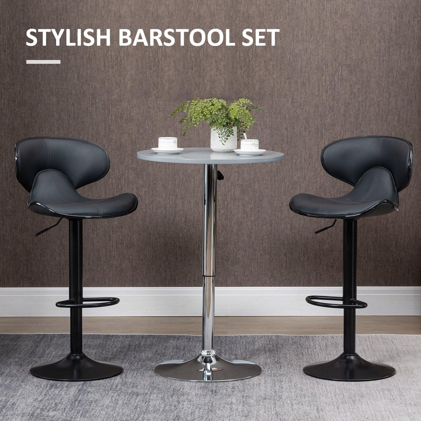 HOMCOM Adjustable Swivel Bar Stools with Backrest - Set of 2 - ALL4U RETAILER LTD