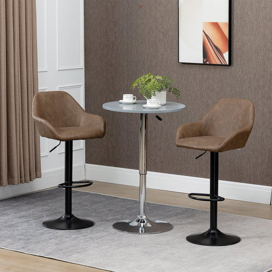 HOMCOM Adjustable Swivel Barstools, Set of 2 - Dark Brown - ALL4U RETAILER LTD