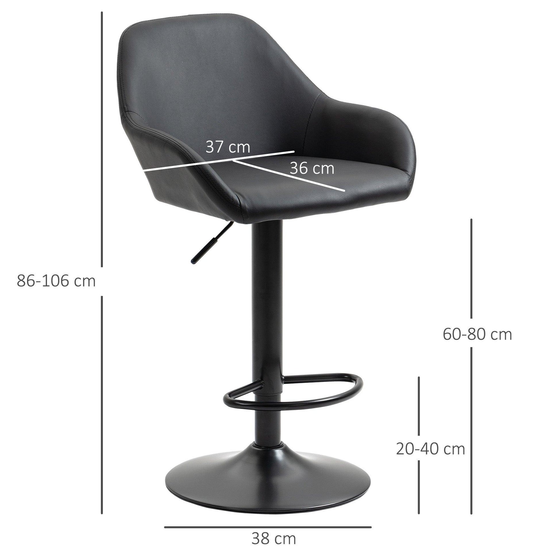 HOMCOM Adjustable Swivel Barstools with Footrest and Backrest - ALL4U RETAILER LTD