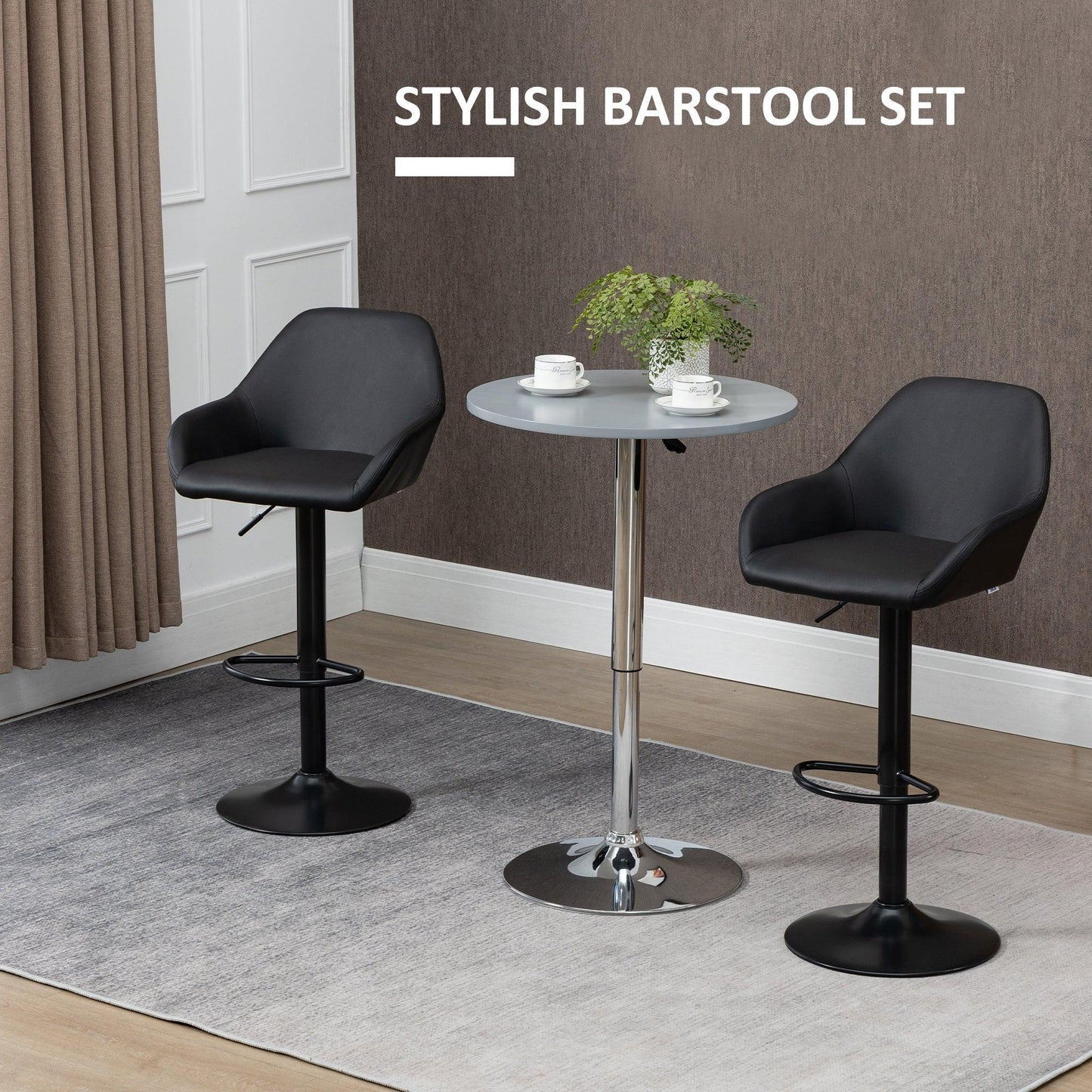 HOMCOM Adjustable Swivel Barstools with Footrest and Backrest - ALL4U RETAILER LTD