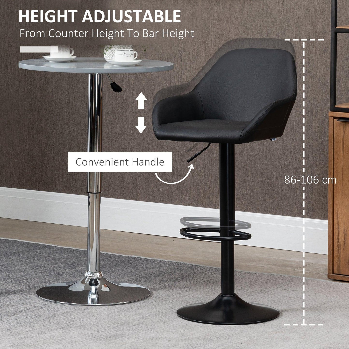 HOMCOM Adjustable Swivel Barstools with Footrest and Backrest - ALL4U RETAILER LTD