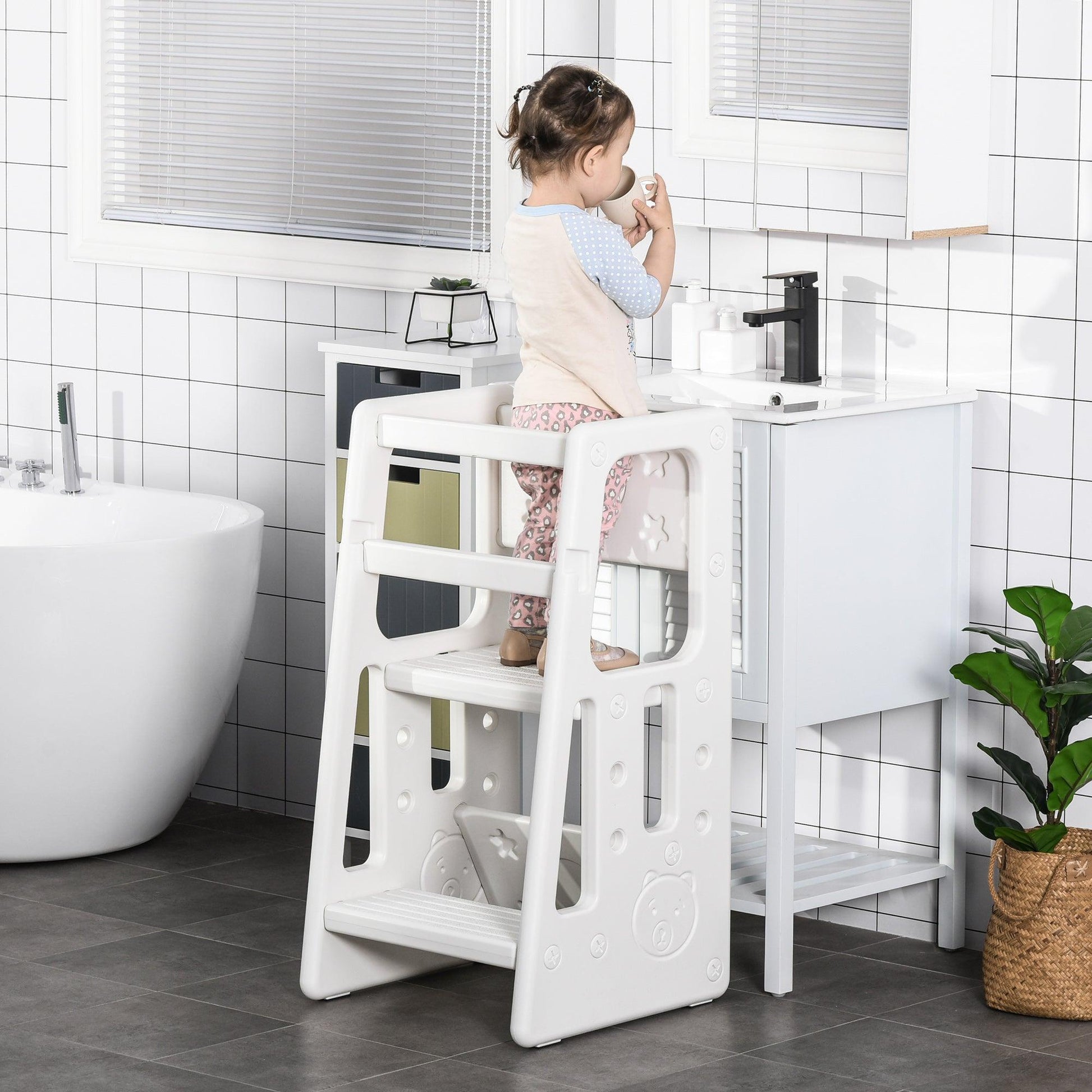 HOMCOM Adjustable Toddler Kitchen Stool: Safe & Convenient - ALL4U RETAILER LTD