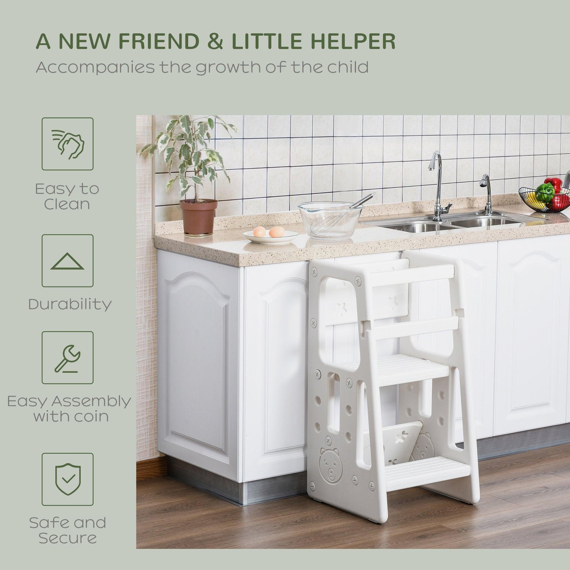 HOMCOM Adjustable Toddler Kitchen Stool: Safe & Convenient - ALL4U RETAILER LTD