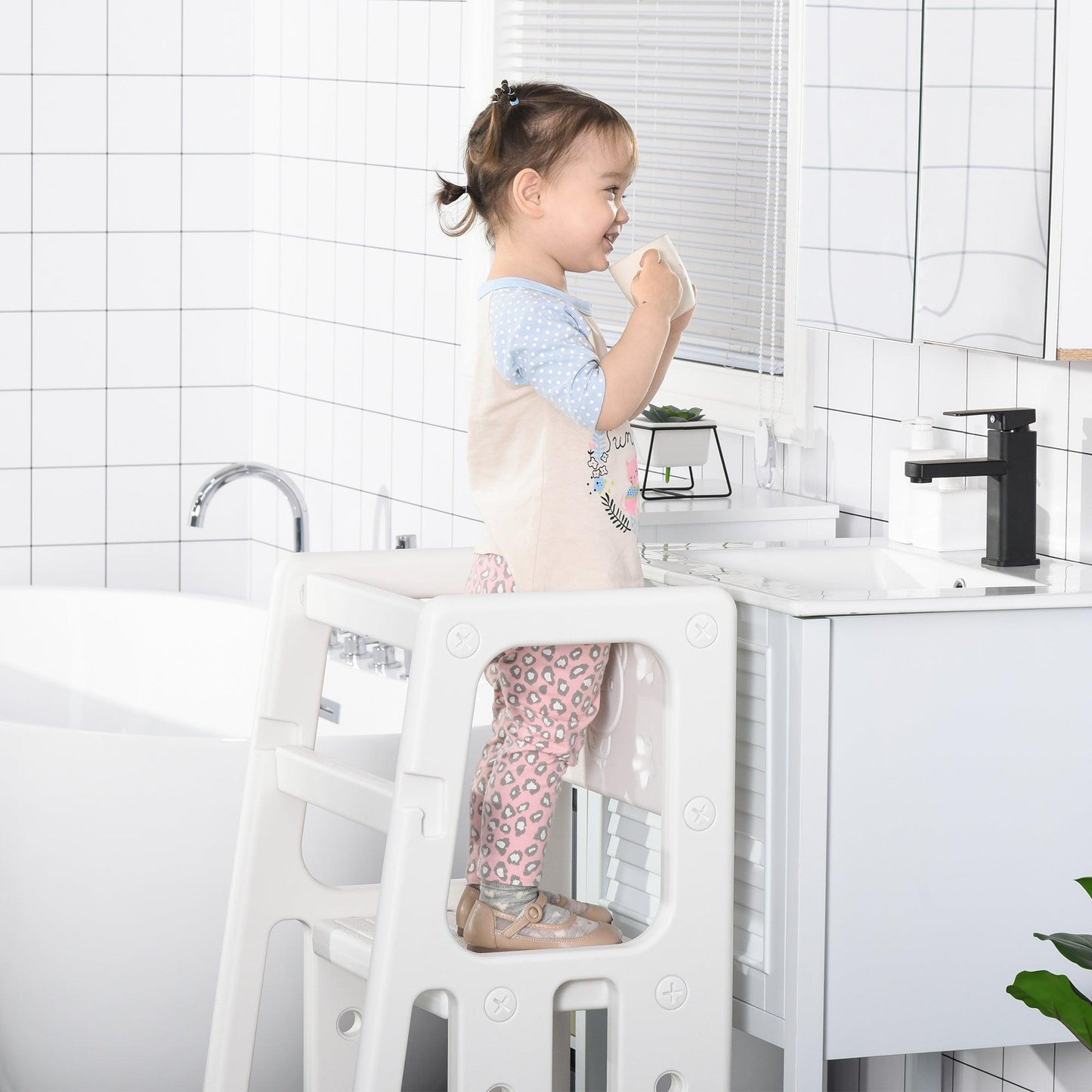 HOMCOM Adjustable Toddler Kitchen Stool: Safe & Convenient - ALL4U RETAILER LTD