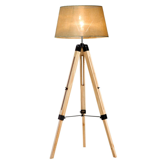 HOMCOM Adjustable Wooden Tripod Floor Lamp - Cream Shade - ALL4U RETAILER LTD