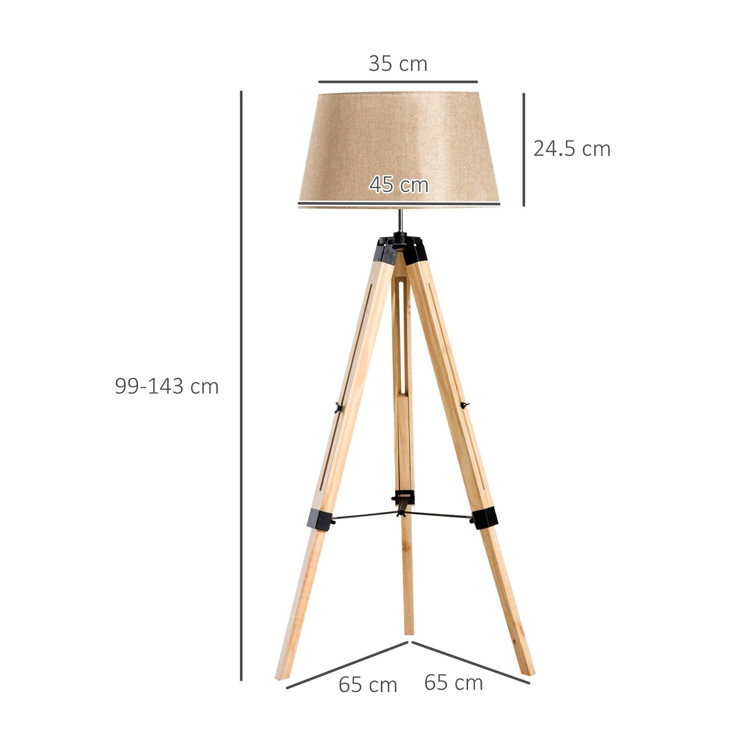 HOMCOM Adjustable Wooden Tripod Floor Lamp - Cream Shade - ALL4U RETAILER LTD