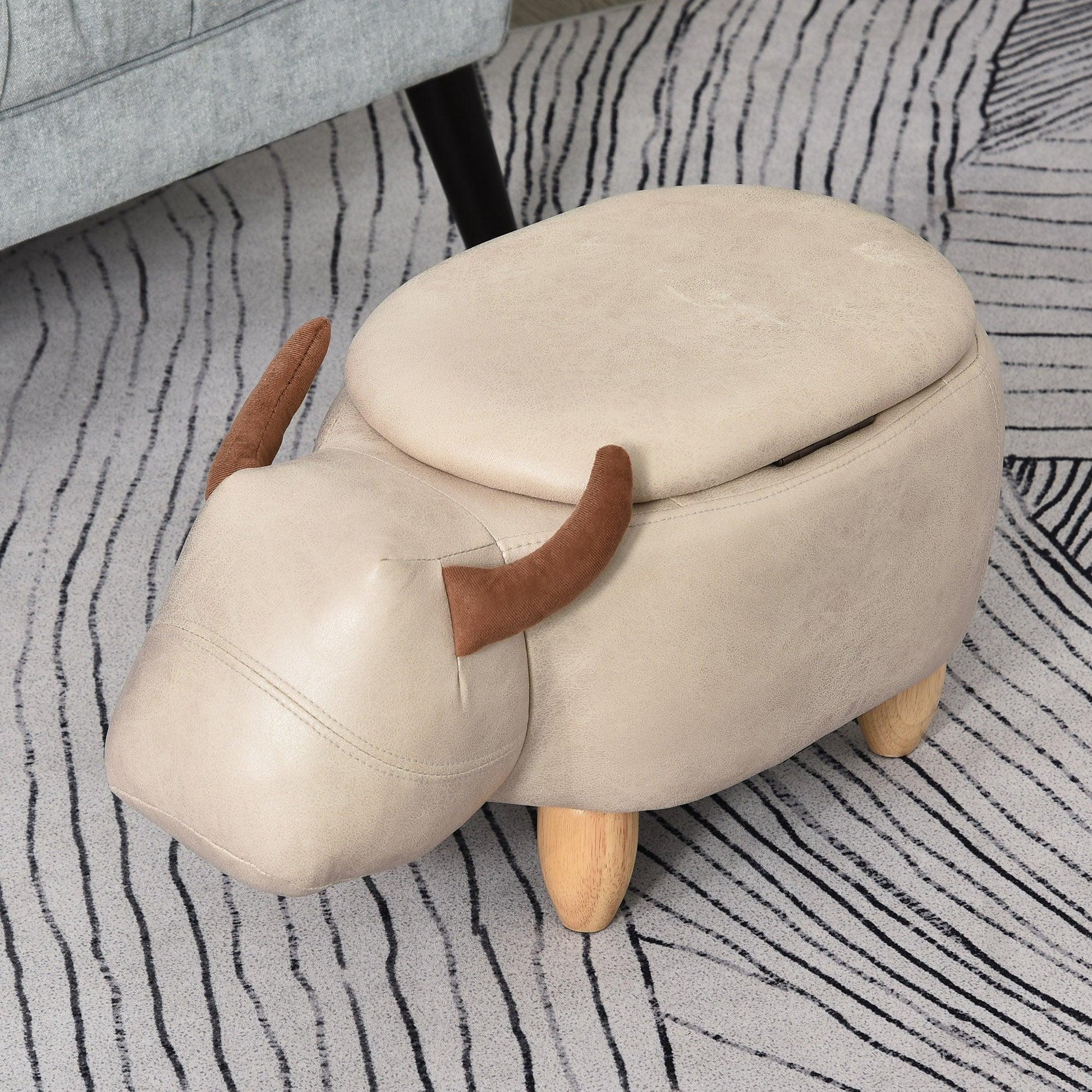 HOMCOM Buffalo Storage Stool: Cute Animal Ottoman - ALL4U RETAILER LTD