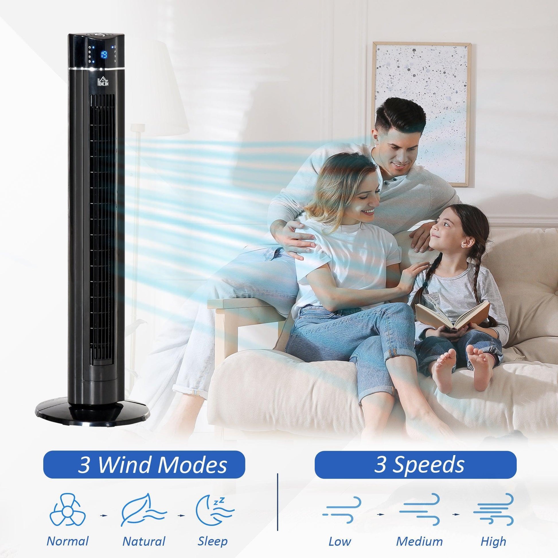 HOMCOM Anion Tower Fan - 42" for Bedroom - ALL4U RETAILER LTD