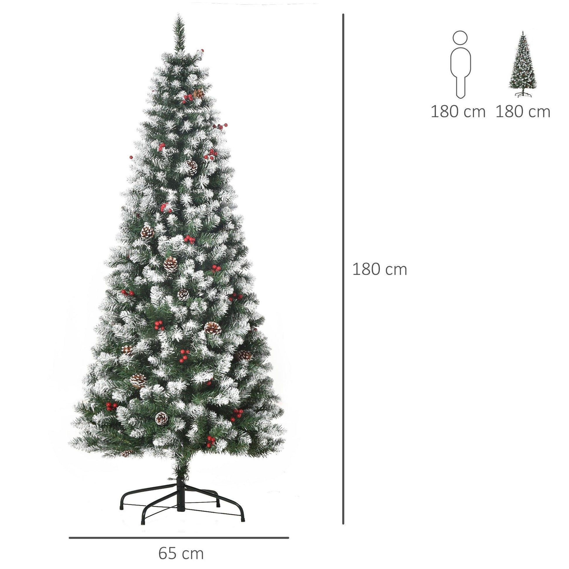 HOMCOM Artificial Christmas Tree with Red Berries and Pinecones - 6FT - ALL4U RETAILER LTD