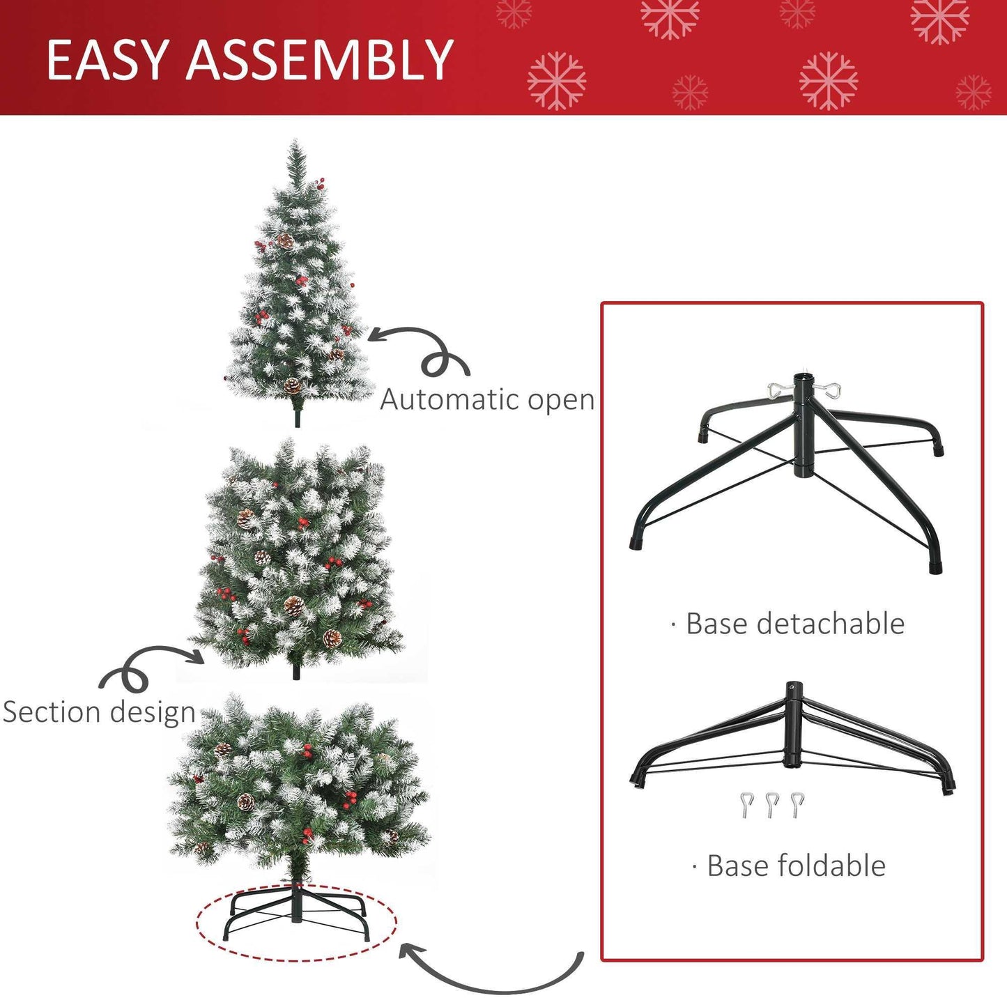 HOMCOM Artificial Christmas Tree with Red Berries and Pinecones - 6FT - ALL4U RETAILER LTD