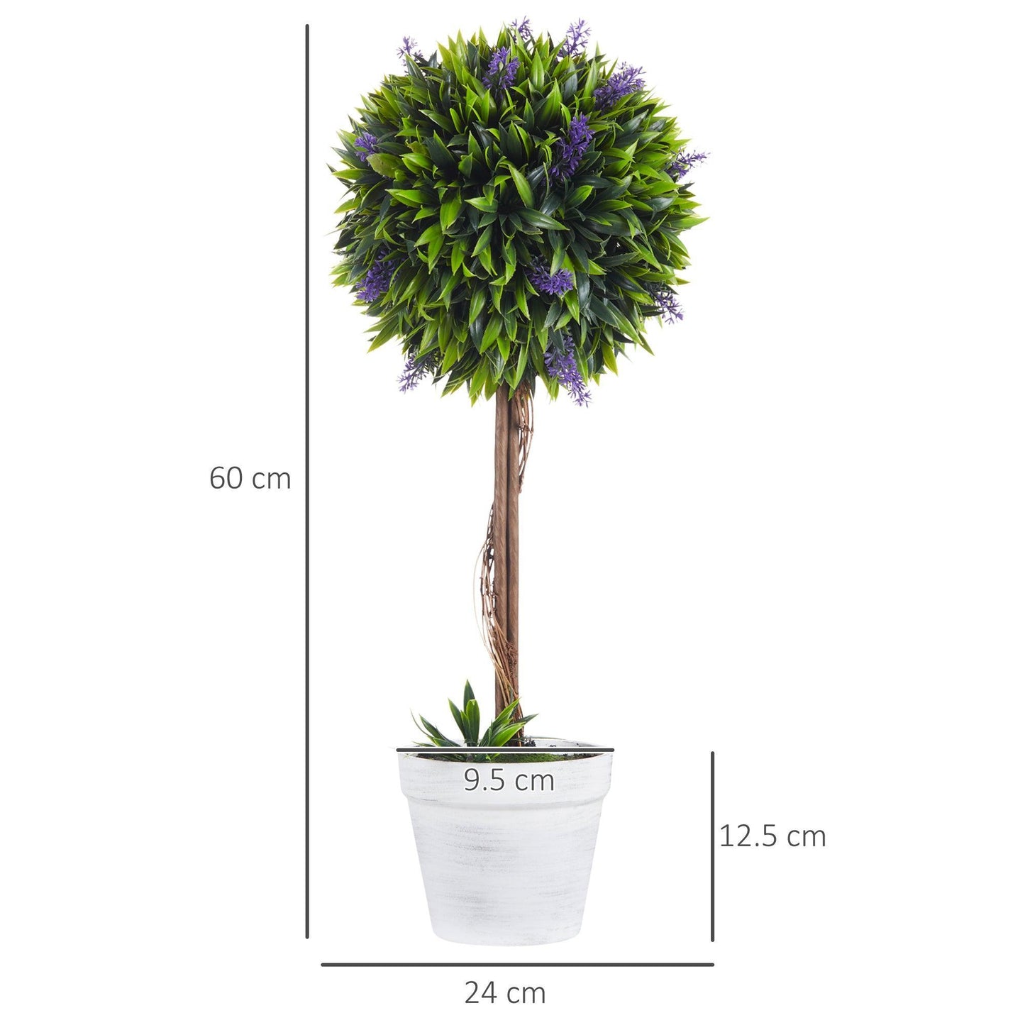 HOMCOM Artificial Lavender Plant Set - 2 Potted Ball Trees - ALL4U RETAILER LTD