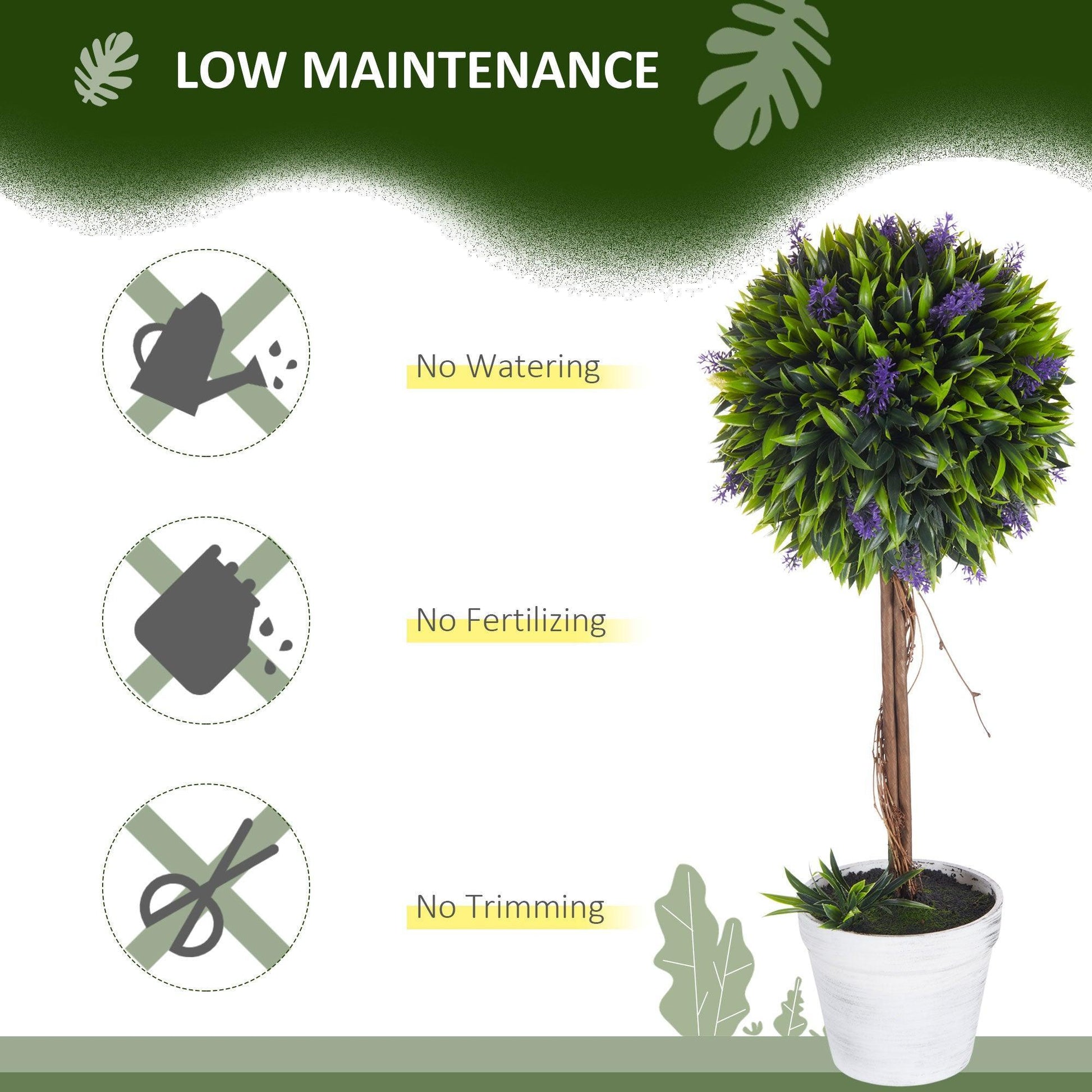 HOMCOM Artificial Lavender Plant Set - 2 Potted Ball Trees - ALL4U RETAILER LTD