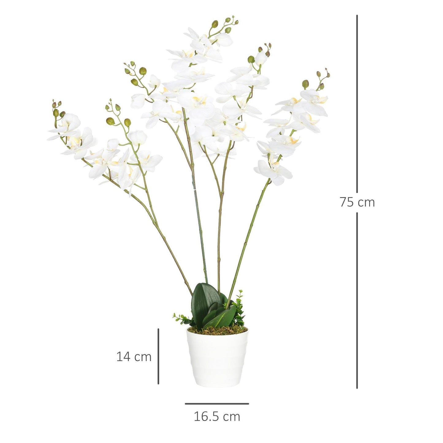 HOMCOM Artificial Orchid Plant, White Phalaenopsis, 17x17cm - ALL4U RETAILER LTD