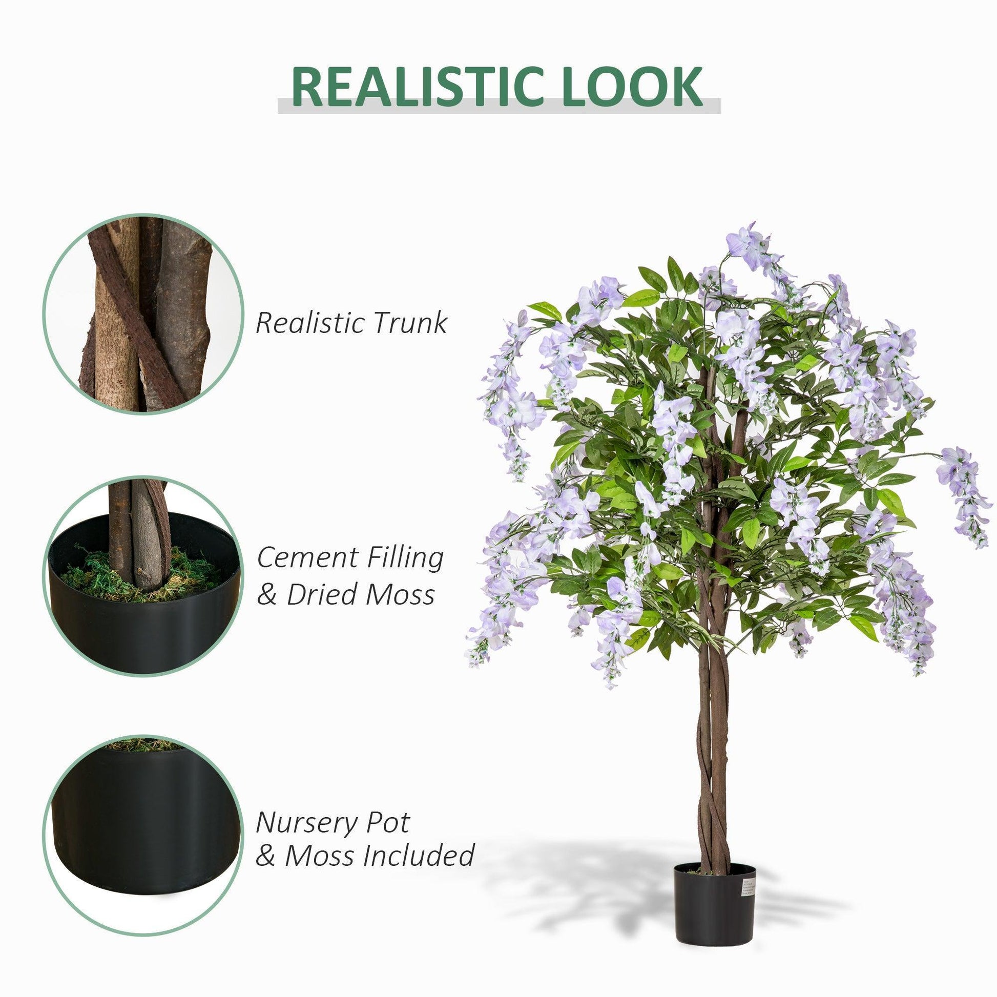 HOMCOM Artificial Wisteria Tree: Realistic Faux Plant - ALL4U RETAILER LTD