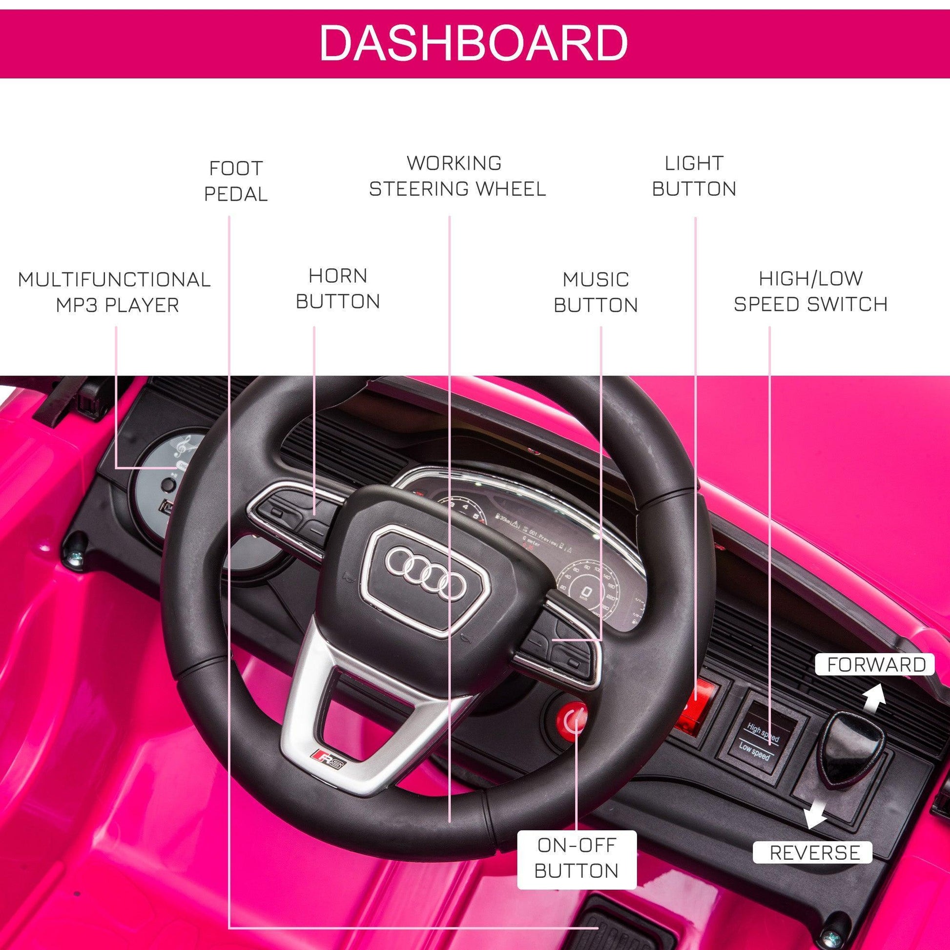 HOMCOM Audi RS Q8 6V Ride-On Car - Pink - ALL4U RETAILER LTD