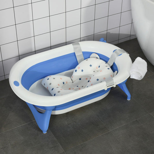 HOMCOM Baby Bathtub: Foldable & Ergonomic, Blue - ALL4U RETAILER LTD