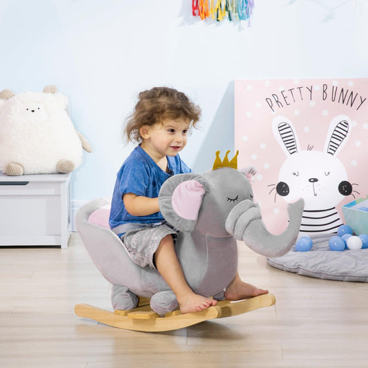 HOMCOM Baby Elephant Rocker Toy with Safety Belt: Grey - ALL4U RETAILER LTD