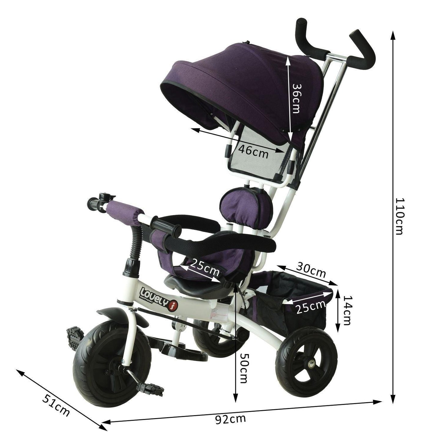 HOMCOM Baby Tricycle - White & Purple - ALL4U RETAILER LTD