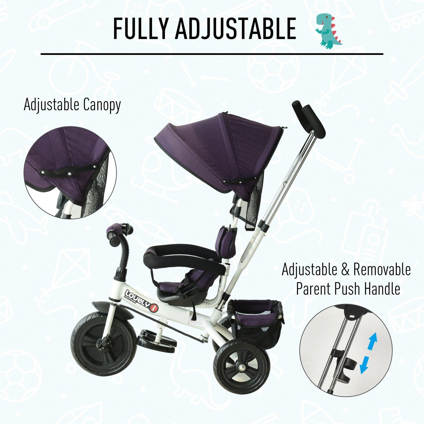 HOMCOM Baby Tricycle - White & Purple - ALL4U RETAILER LTD