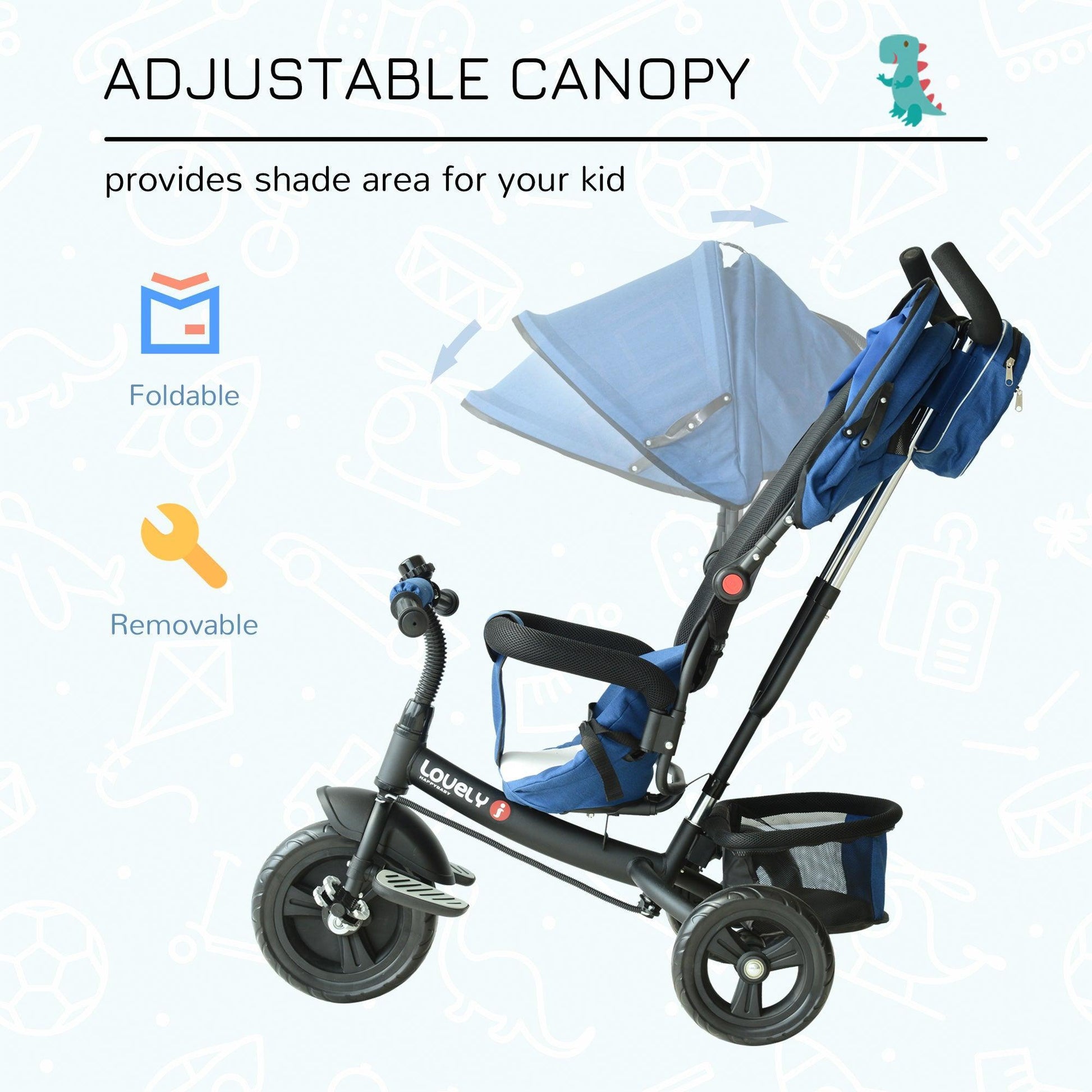 HOMCOM Baby Tricycle with Canopy - Blue - ALL4U RETAILER LTD