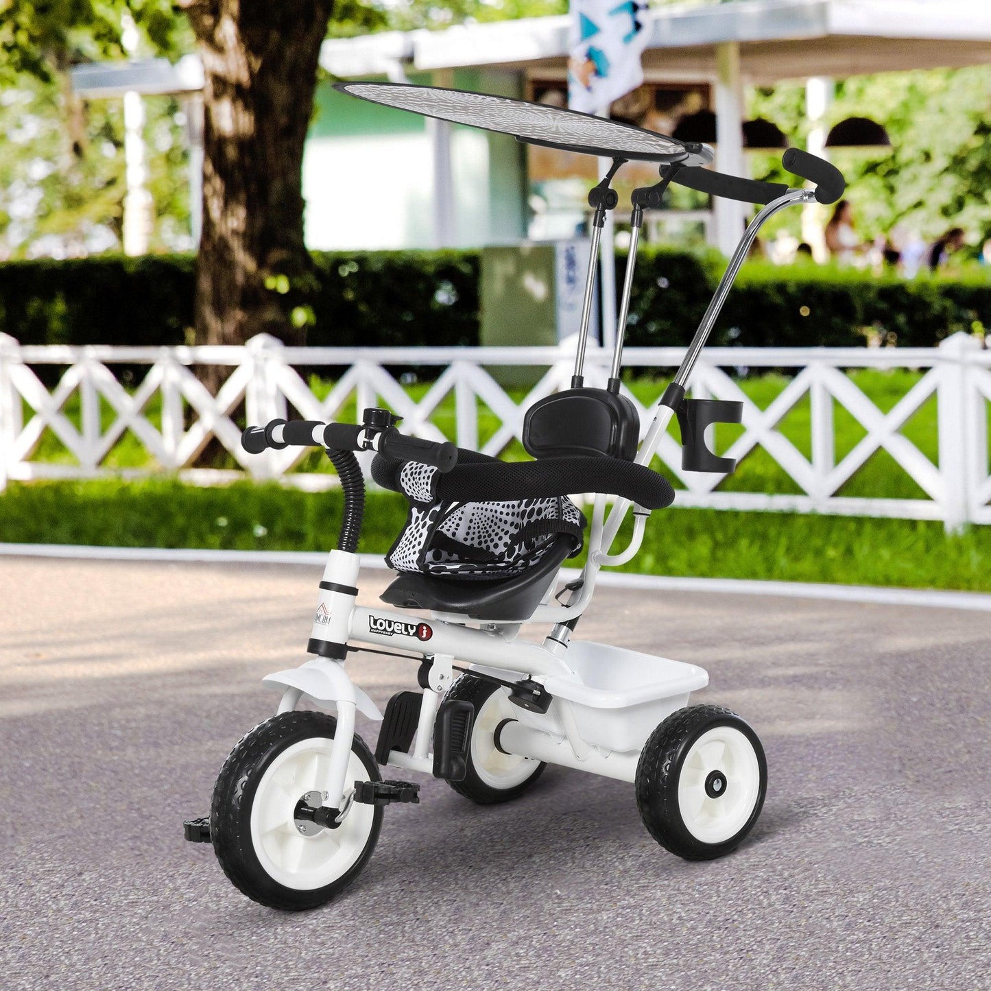 HOMCOM Baby Trike with Handle - White/Black - ALL4U RETAILER LTD