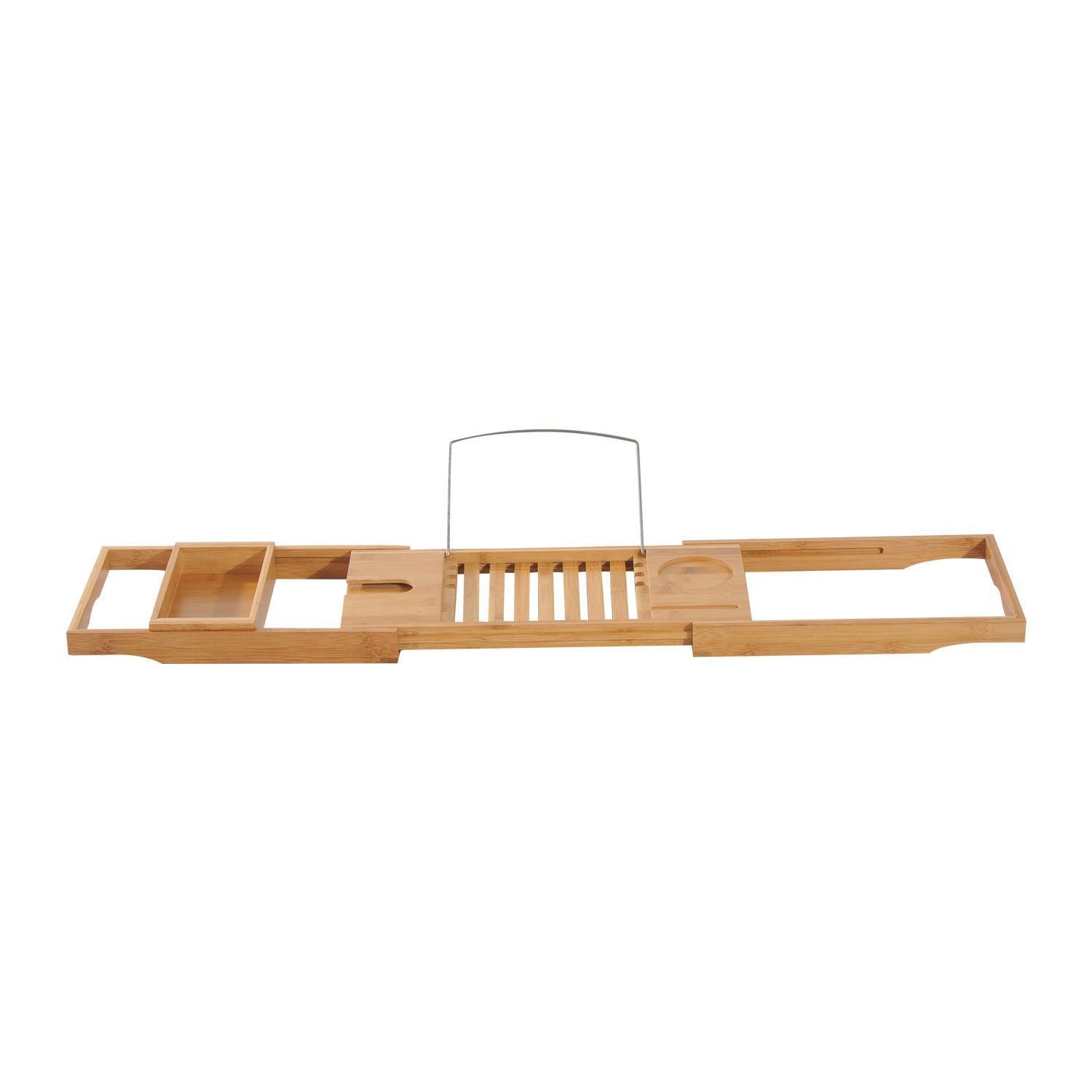 HOMCOM Bamboo Bath Caddy Rack - Extendable - ALL4U RETAILER LTD