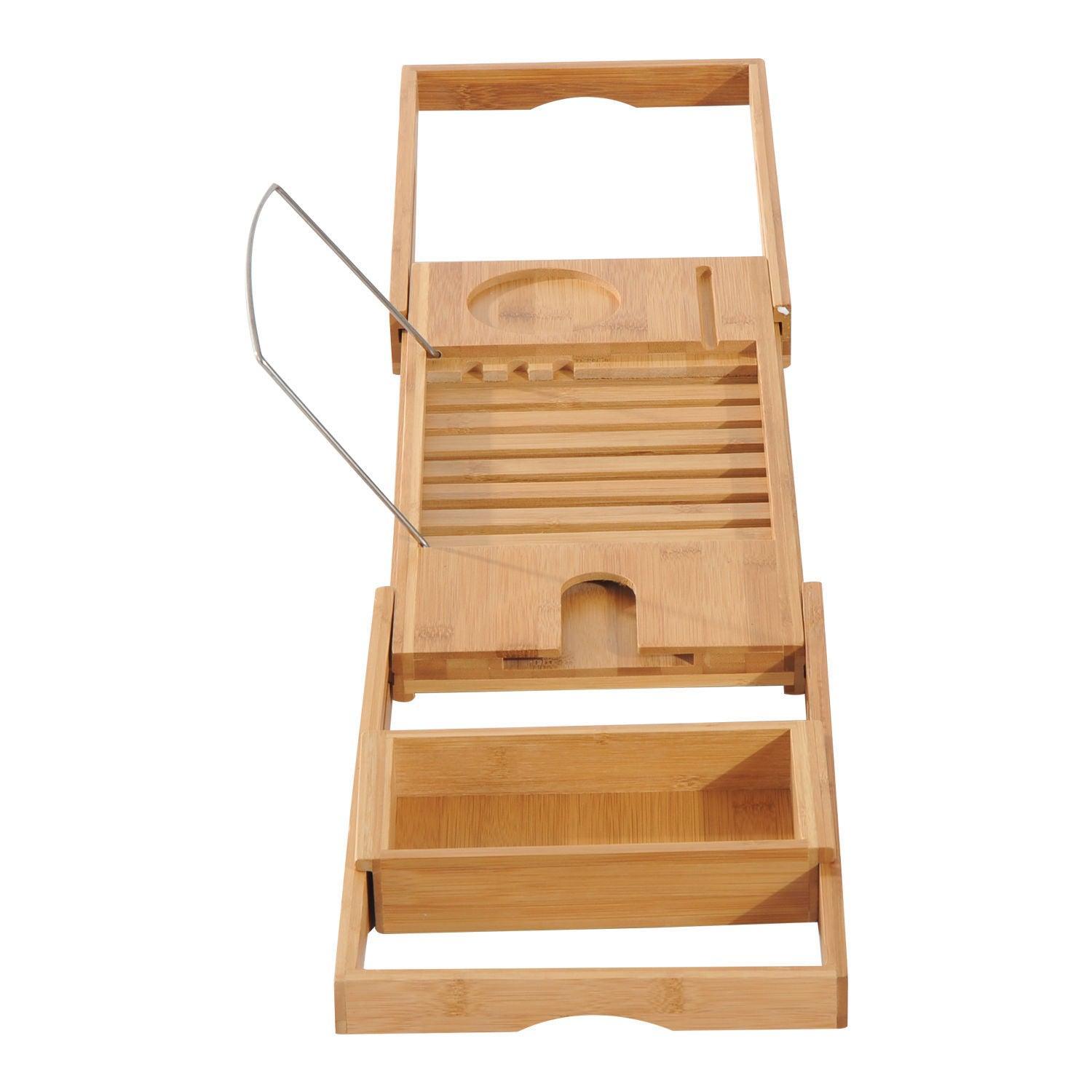 HOMCOM Bamboo Bath Caddy Rack - Extendable - ALL4U RETAILER LTD