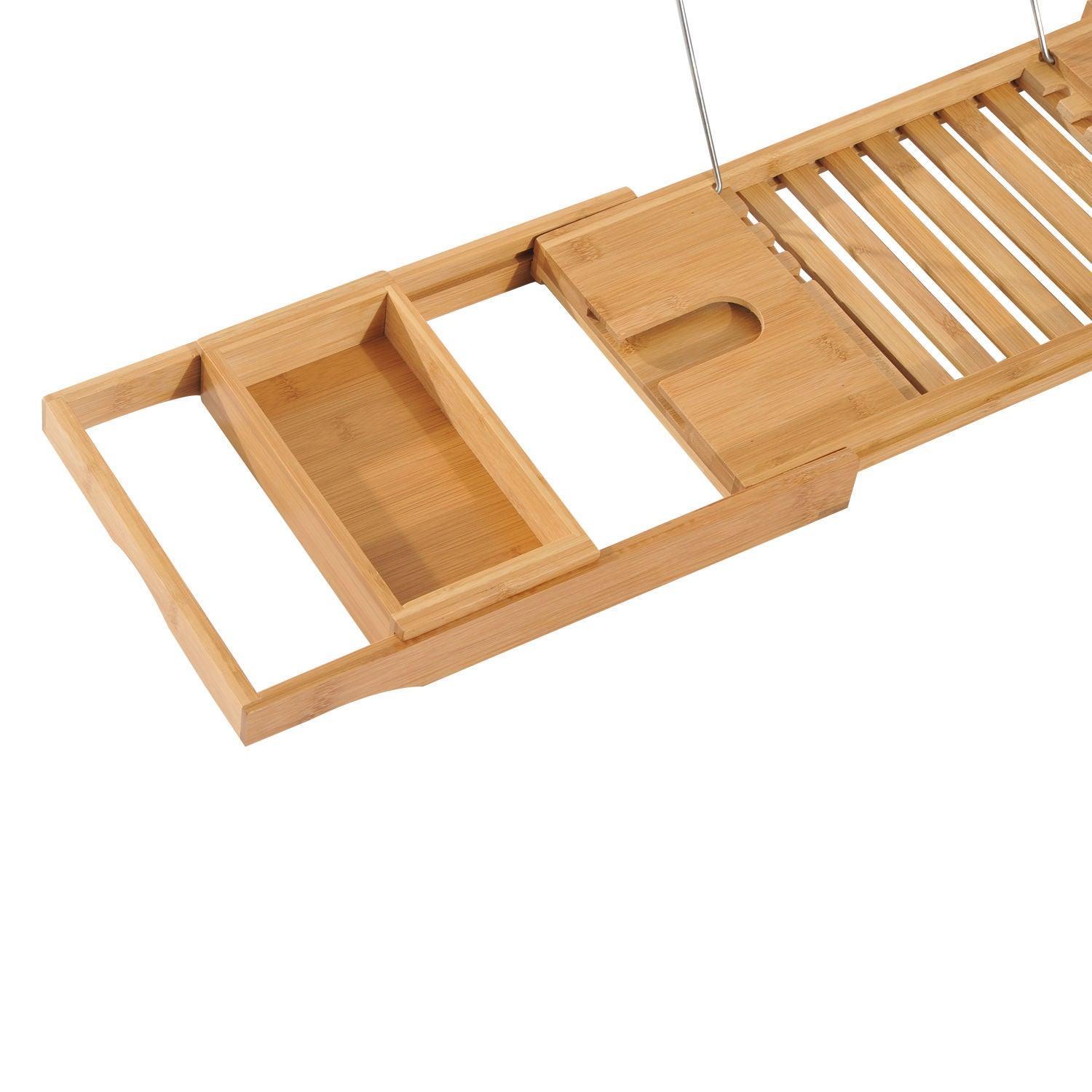 HOMCOM Bamboo Bath Caddy Rack - Extendable - ALL4U RETAILER LTD