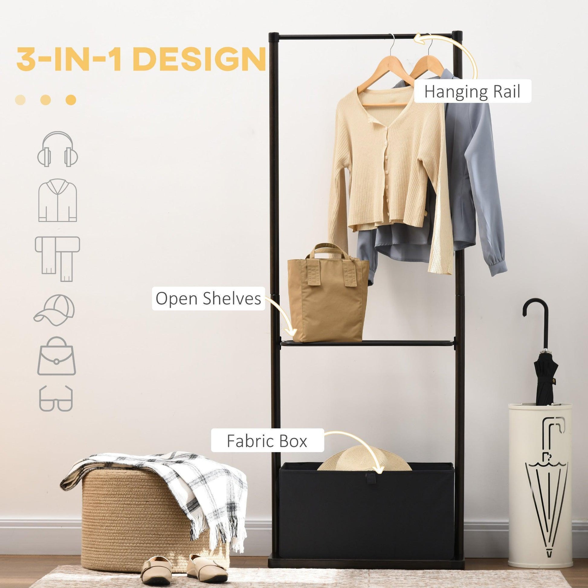 HOMCOM Bamboo Coat Rack with Open Shelves: Dark Walnut - ALL4U RETAILER LTD