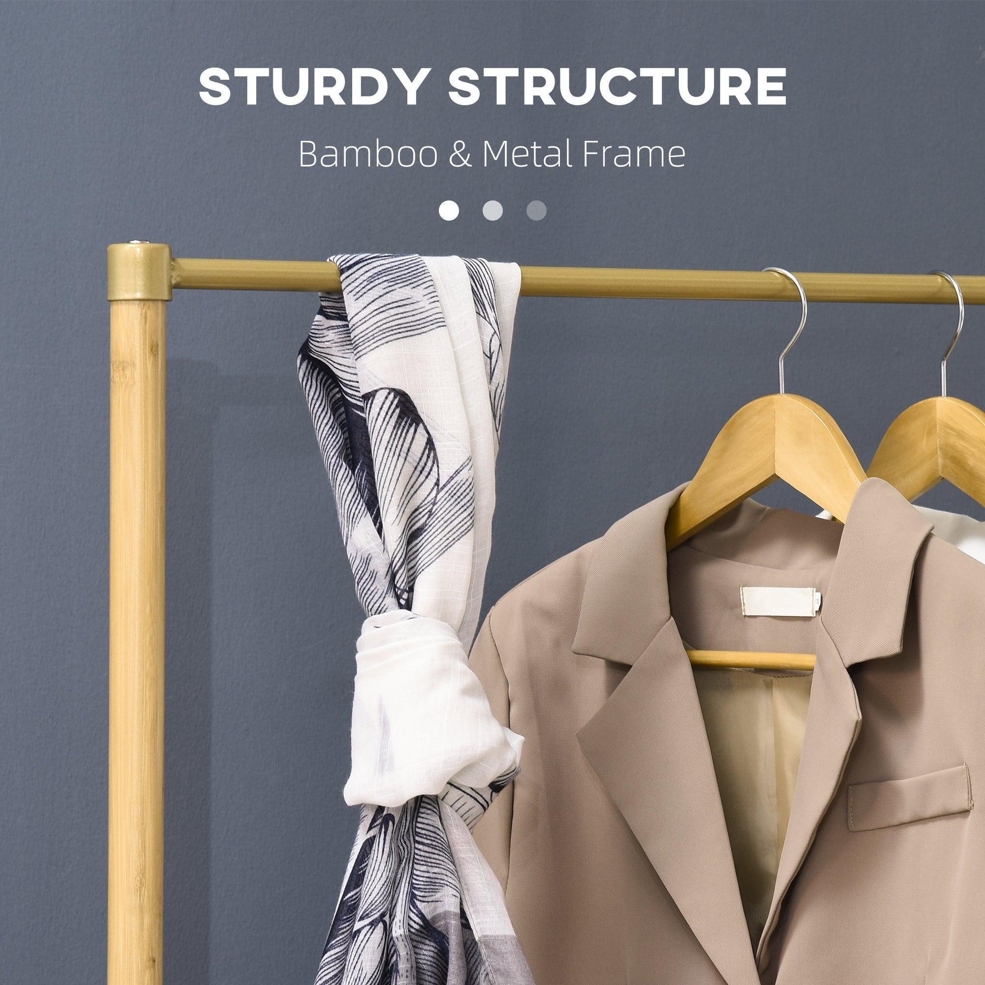 HOMCOM Bamboo Garment Rack with Shelves & Storage - ALL4U RETAILER LTD