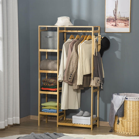 HOMCOM Bamboo Garment Rack with Storage Shelf - Natural - ALL4U RETAILER LTD