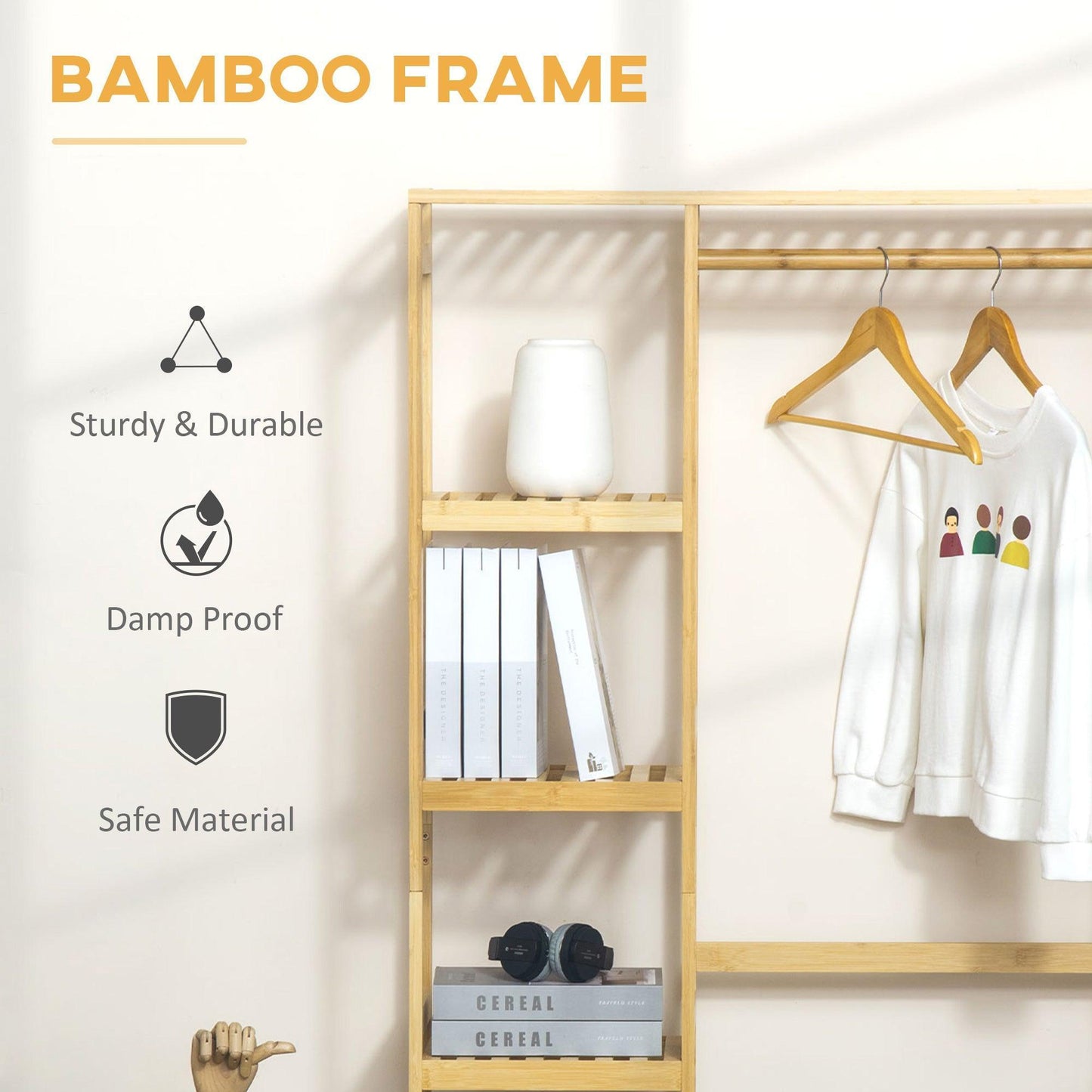 HOMCOM Bamboo Garment Rack with Storage Shelf - Natural - ALL4U RETAILER LTD