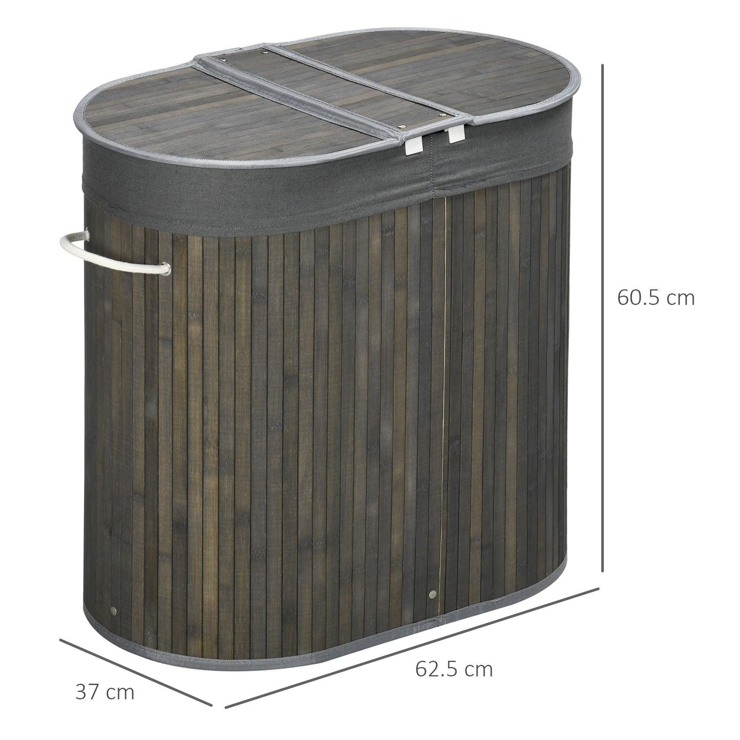 HOMCOM Bamboo Laundry Basket with Lid, 100L, 2 Sections - ALL4U RETAILER LTD