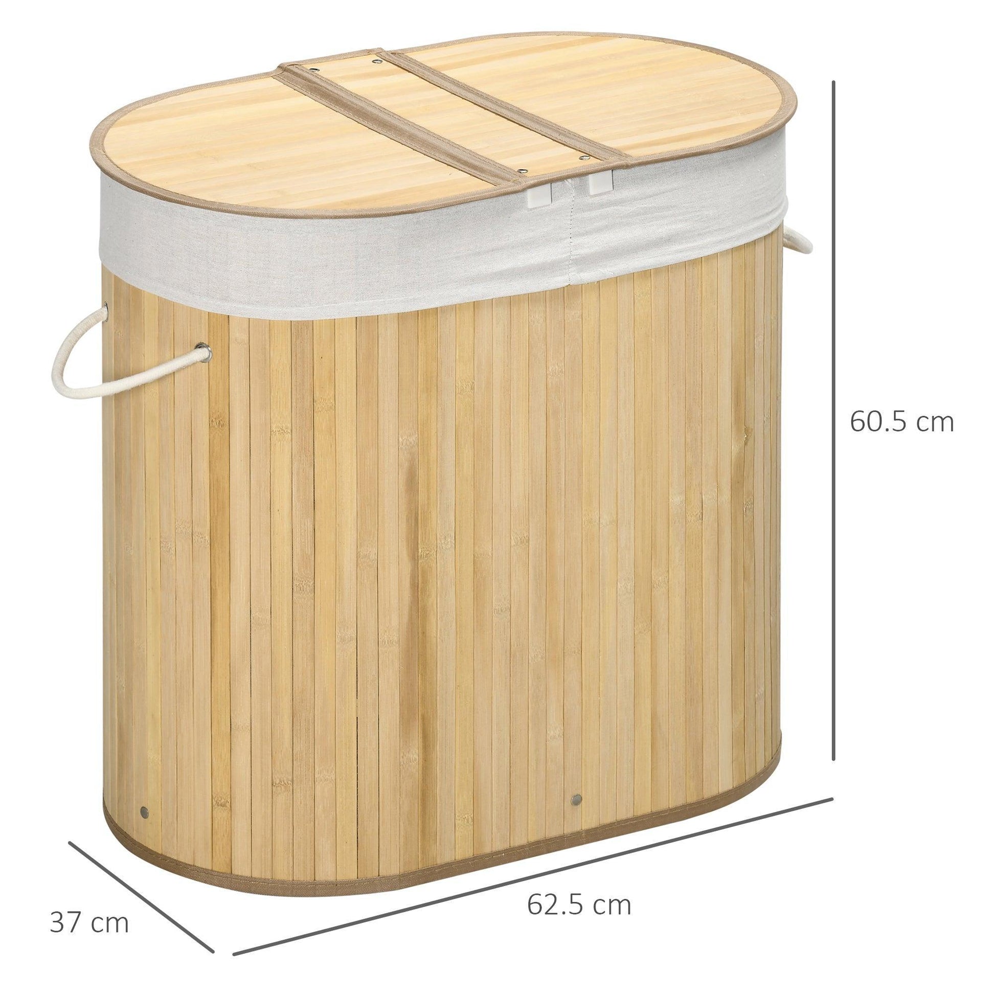 HOMCOM Bamboo Laundry Basket with Lid - 100L Dual Section Hamper - ALL4U RETAILER LTD