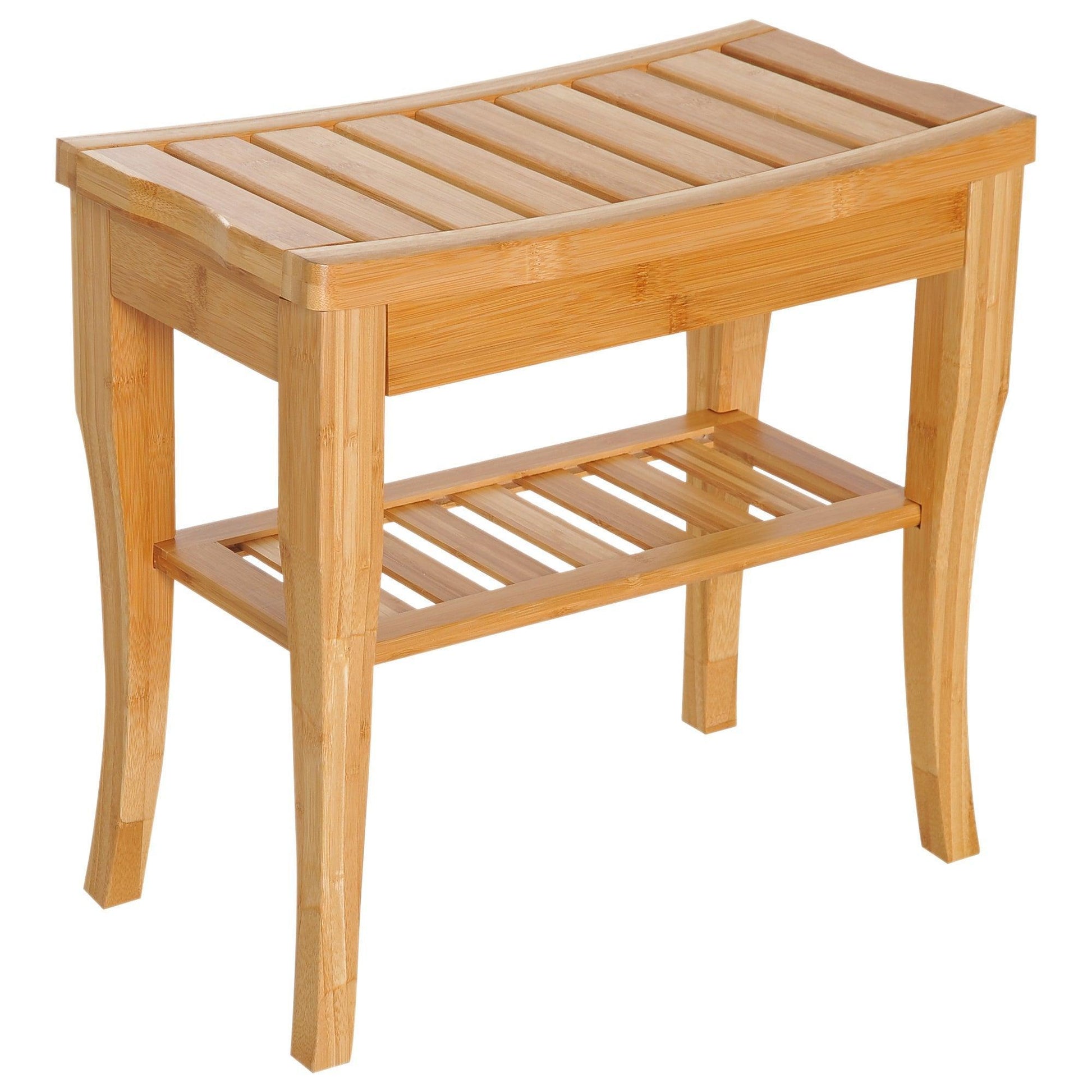 HOMCOM Bamboo Shower Bench with Lower Shelf - ALL4U RETAILER LTD