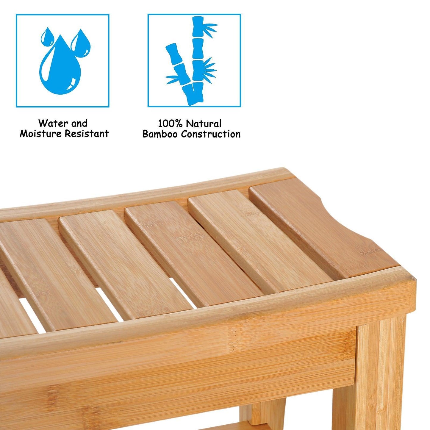 HOMCOM Bamboo Shower Bench with Lower Shelf - ALL4U RETAILER LTD