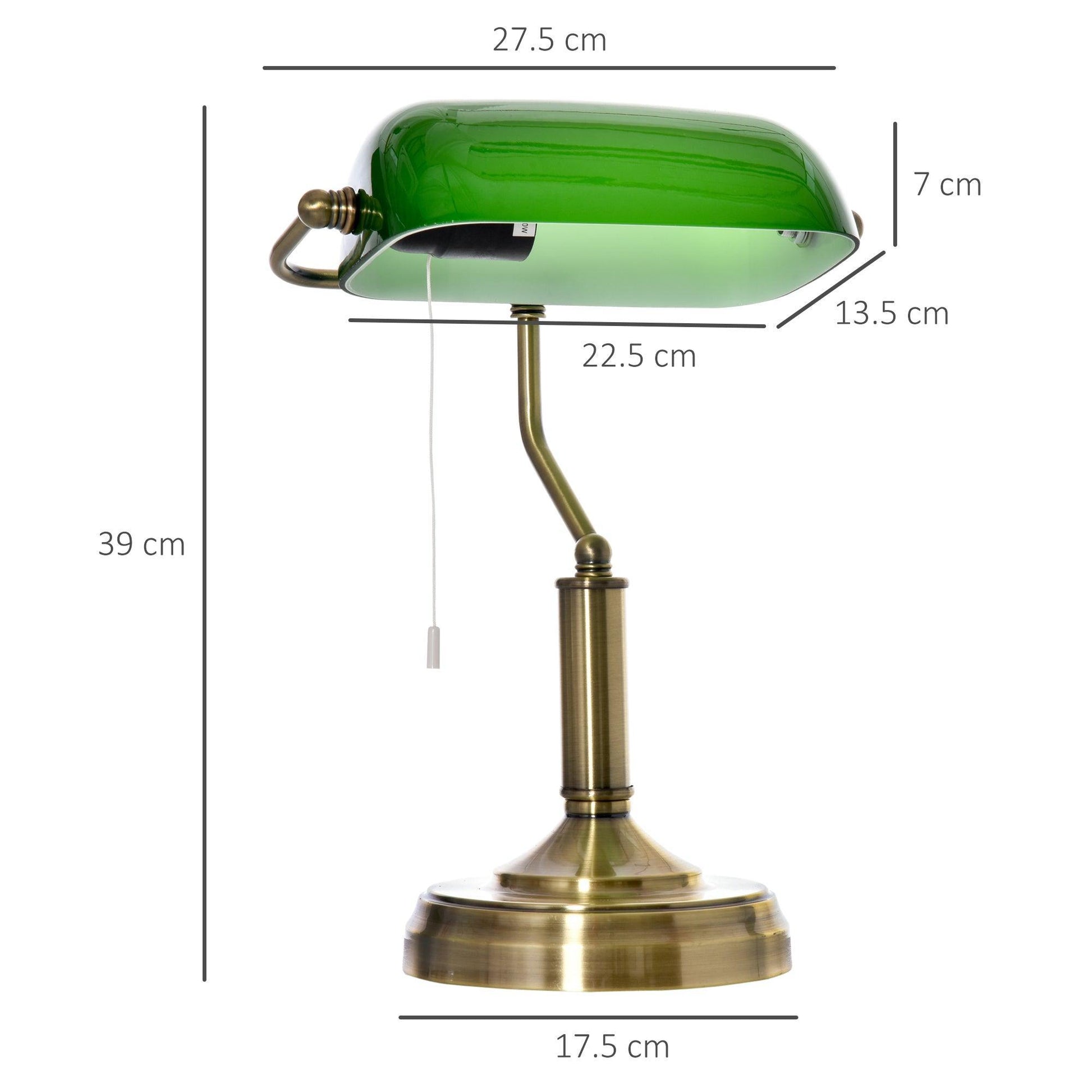 HOMCOM Banker's Table Lamp - Antique Bronze Base, Green Glass Shade - ALL4U RETAILER LTD