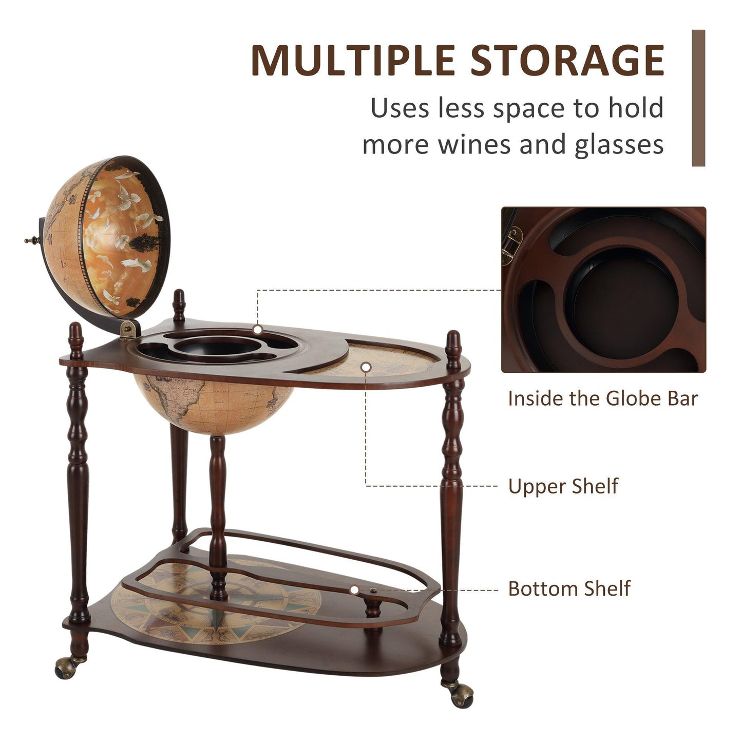 HOMCOM Bar Globe Drinks Cabinet Wine Storage Trolley - ALL4U RETAILER LTD