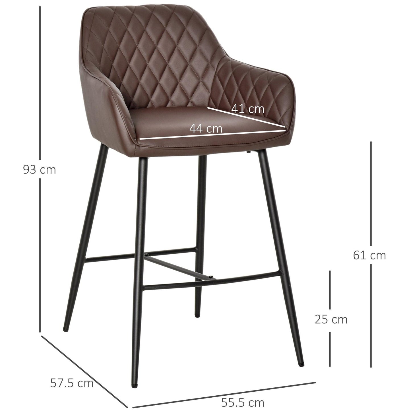 HOMCOM Bar Stools: Set of 2 Retro PU Leather Chairs - ALL4U RETAILER LTD