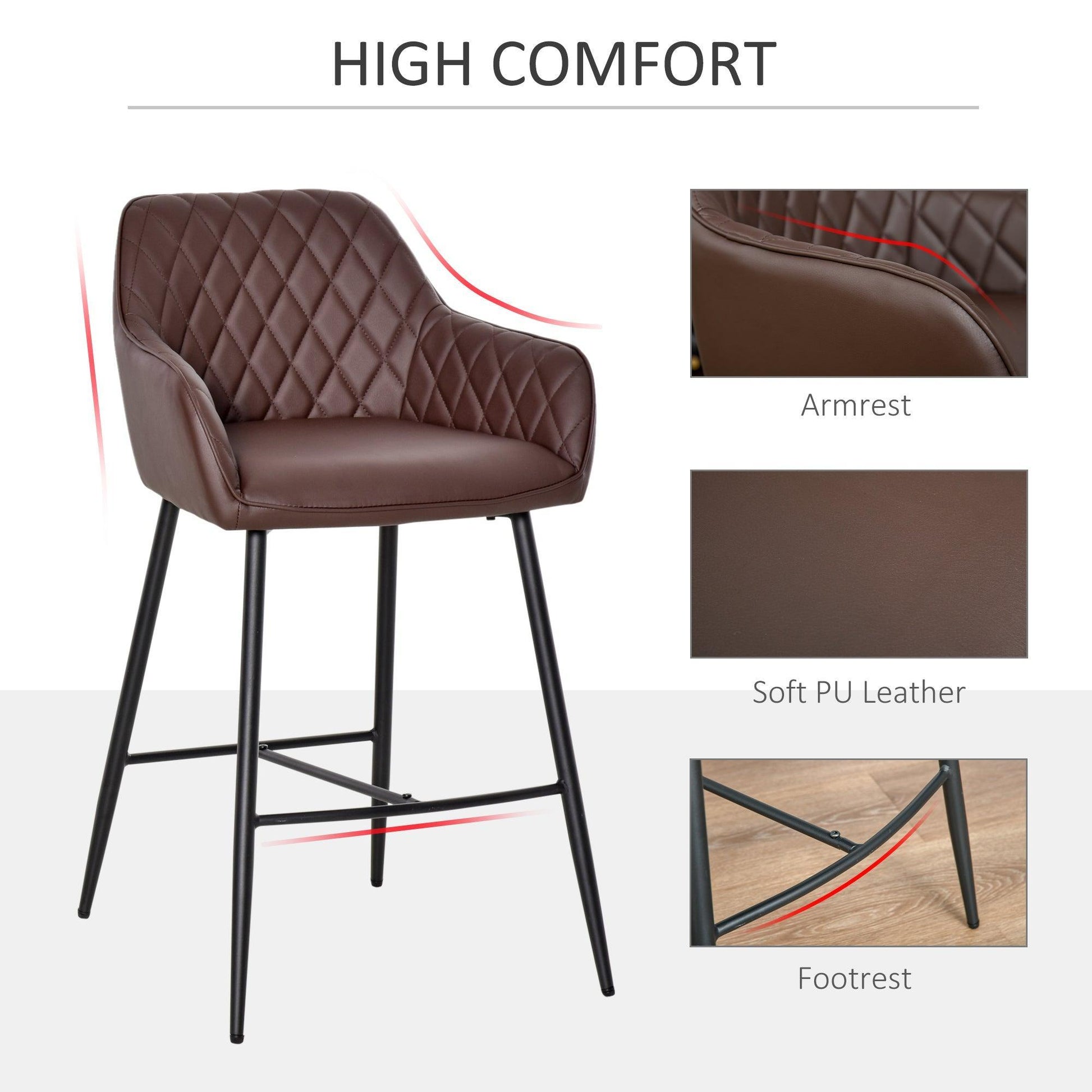 HOMCOM Bar Stools: Set of 2 Retro PU Leather Chairs - ALL4U RETAILER LTD