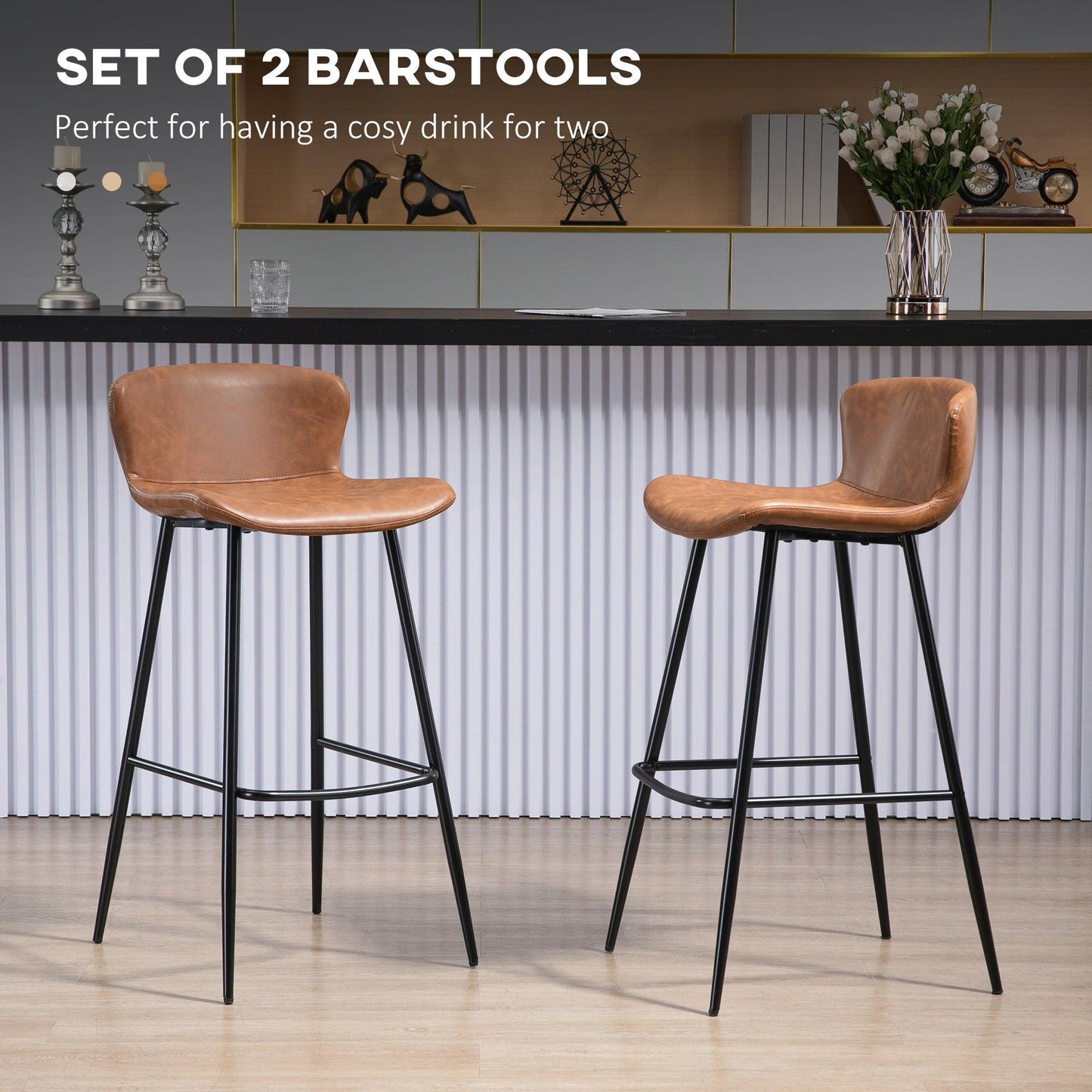 HOMCOM Bar Stools, Stylish PU Leather Chairs - ALL4U RETAILER LTD