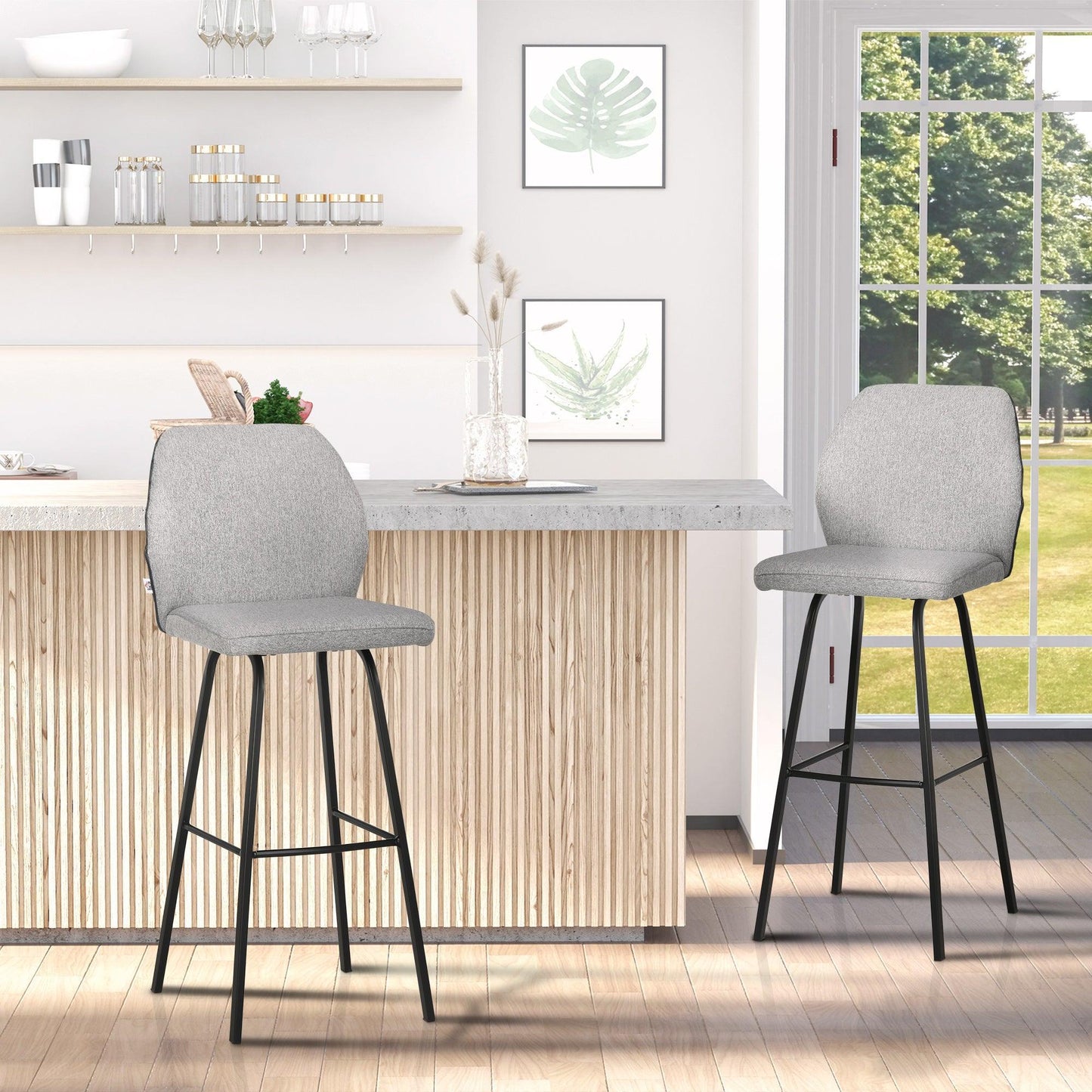 HOMCOM Bar Stools, Upholstered Kitchen Chairs - ALL4U RETAILER LTD