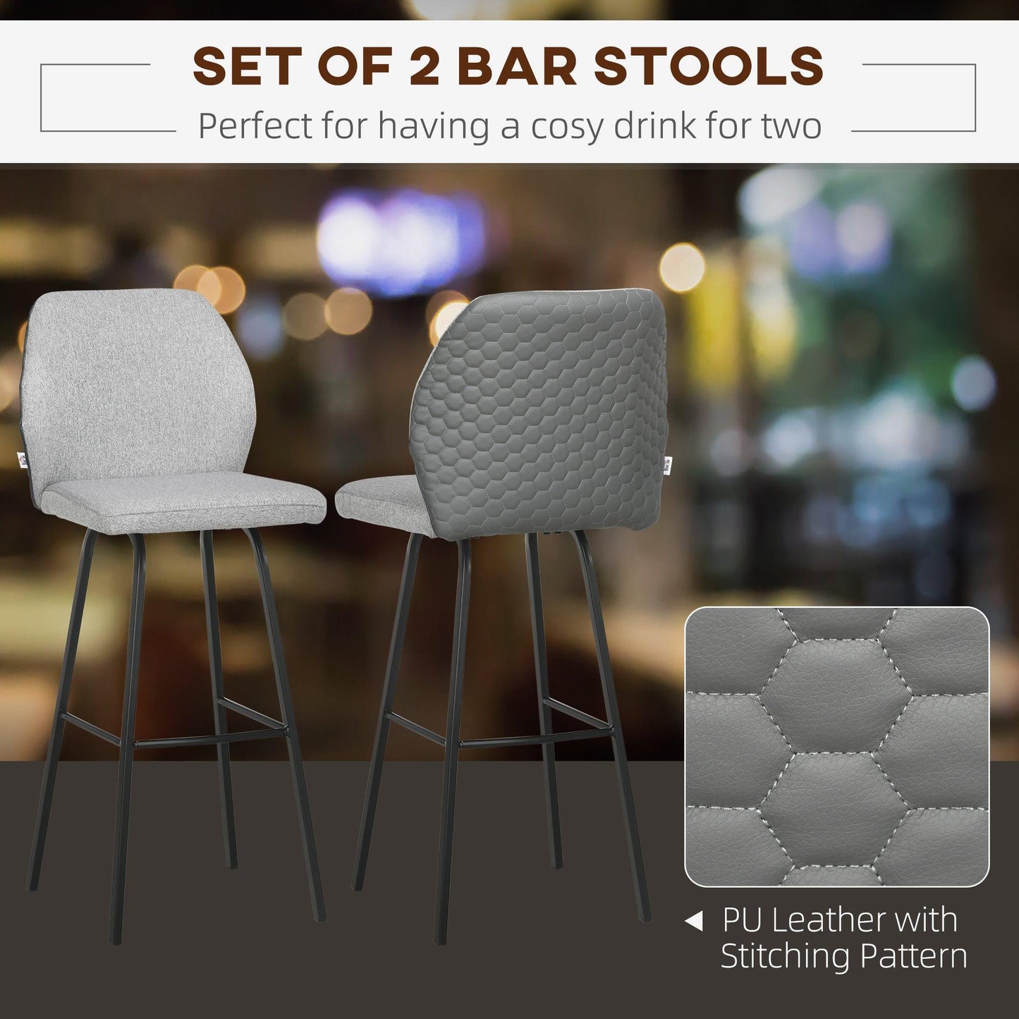 HOMCOM Bar Stools, Upholstered Kitchen Chairs - ALL4U RETAILER LTD