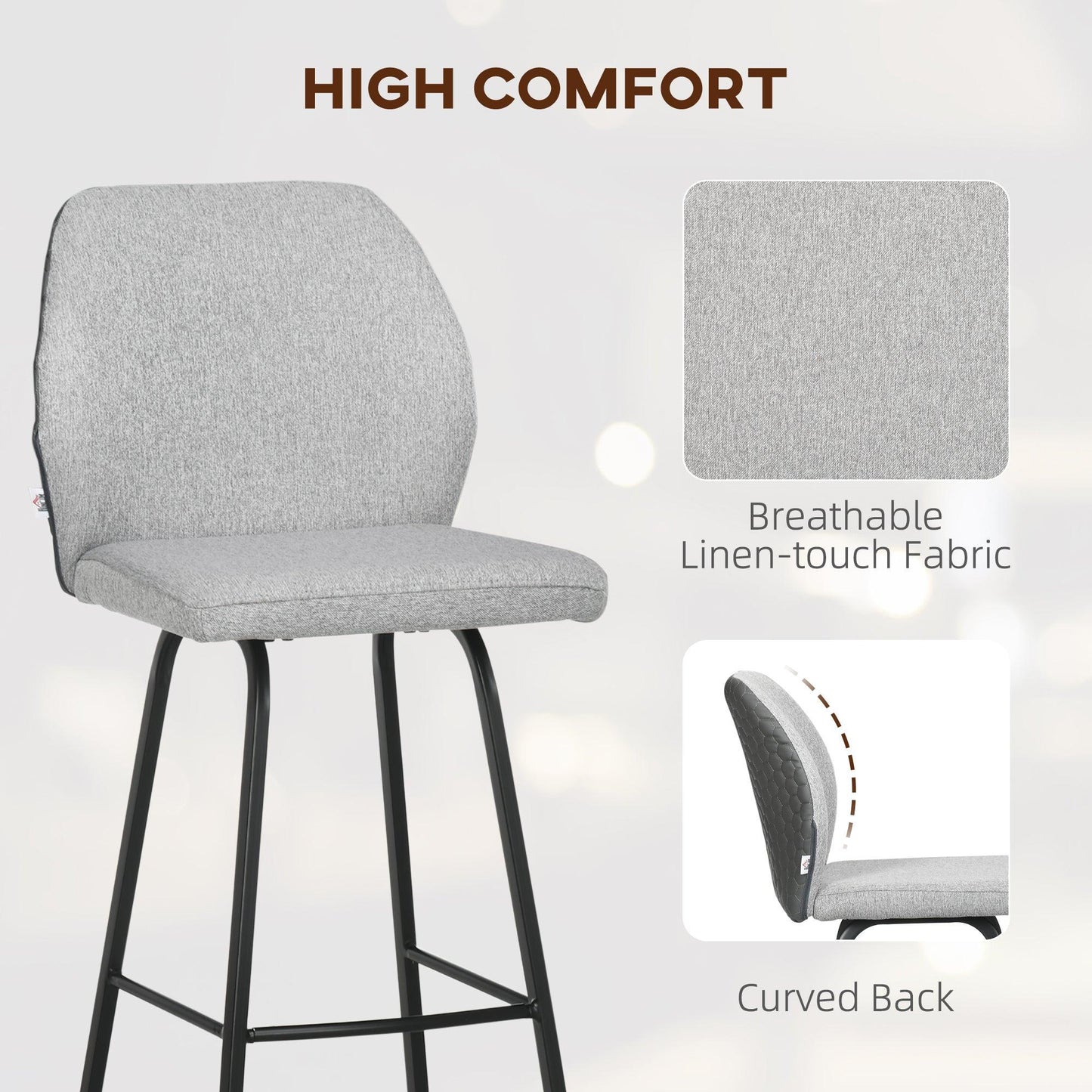 HOMCOM Bar Stools, Upholstered Kitchen Chairs - ALL4U RETAILER LTD