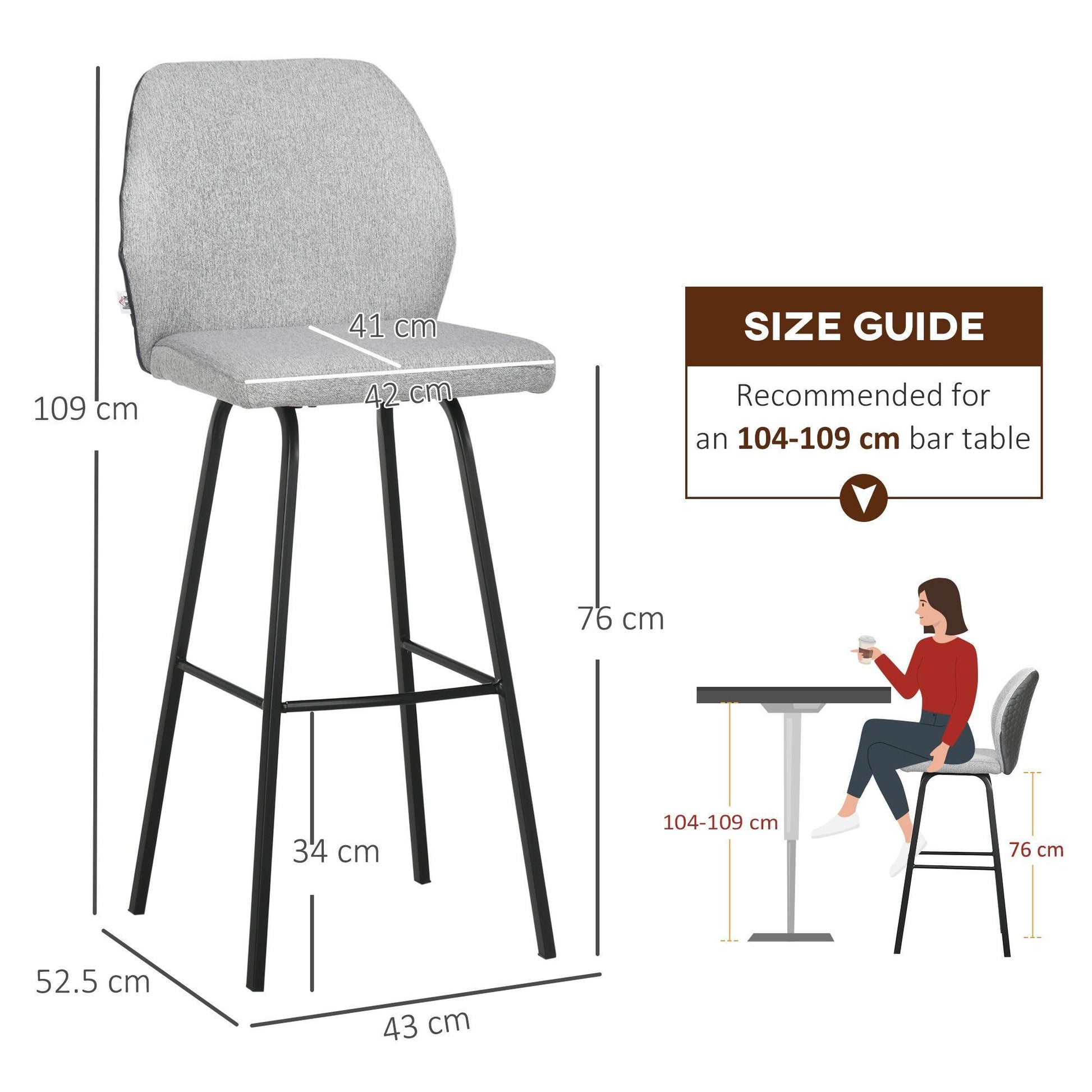 HOMCOM Bar Stools, Upholstered Kitchen Chairs - ALL4U RETAILER LTD