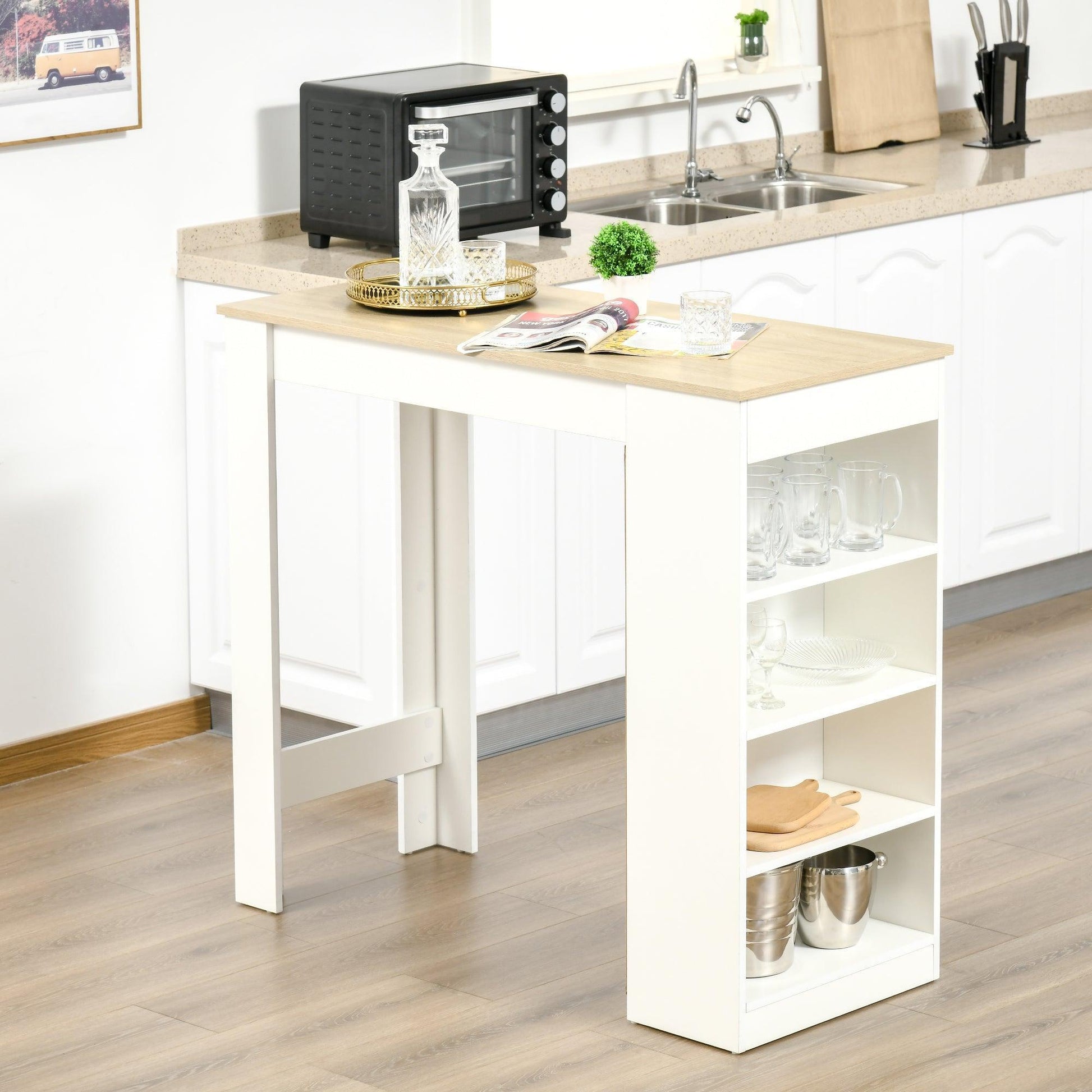 HOMCOM Bar Table with 4-Tier Storage Shelf | Natural - ALL4U RETAILER LTD