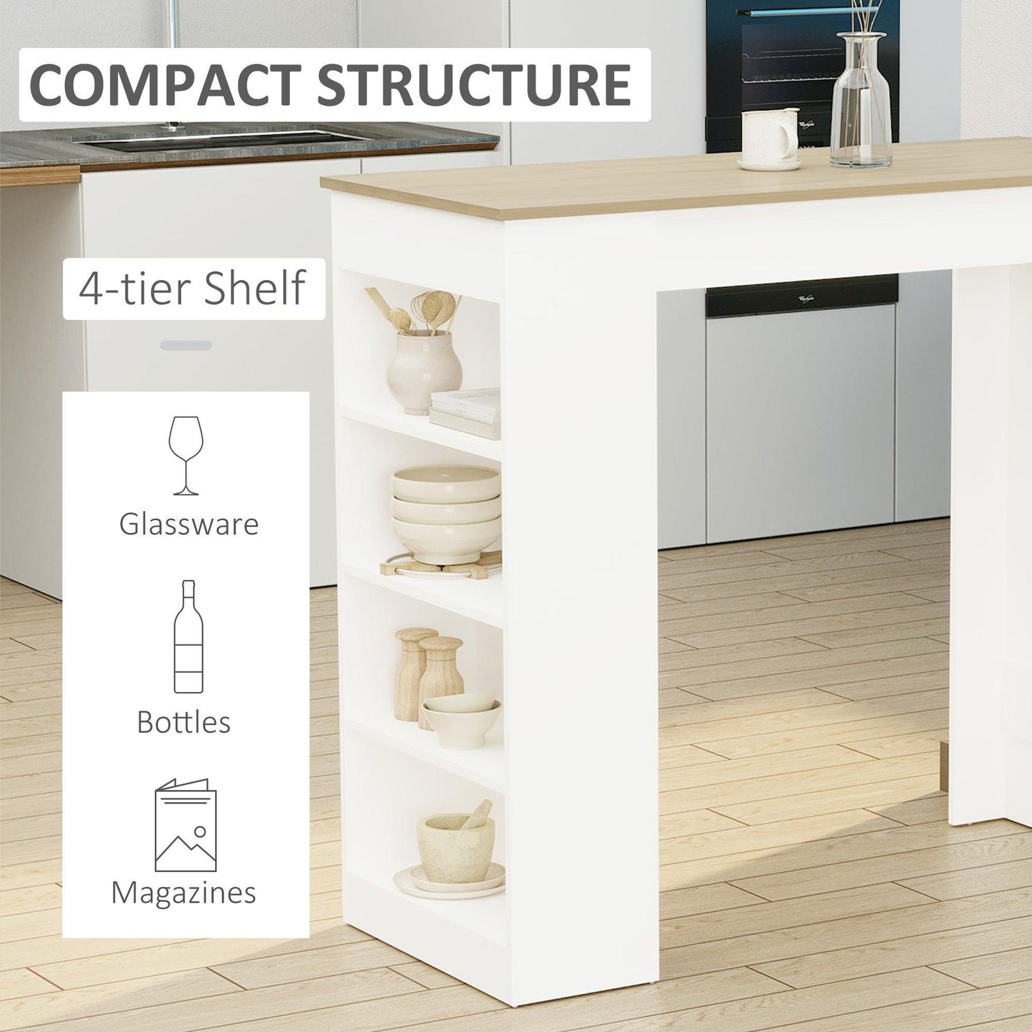 HOMCOM Bar Table with 4-Tier Storage Shelf | Natural - ALL4U RETAILER LTD