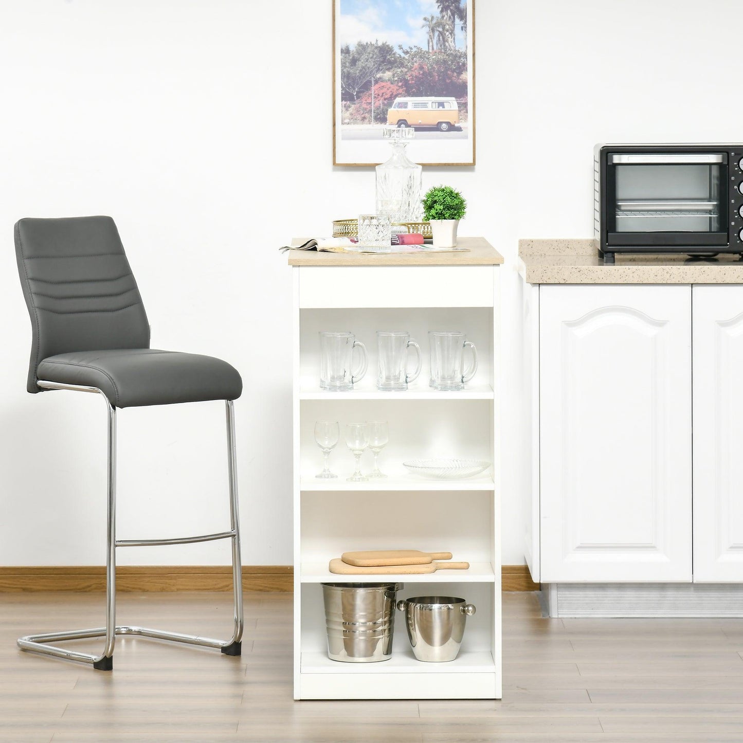 HOMCOM Bar Table with 4-Tier Storage Shelf | Natural - ALL4U RETAILER LTD