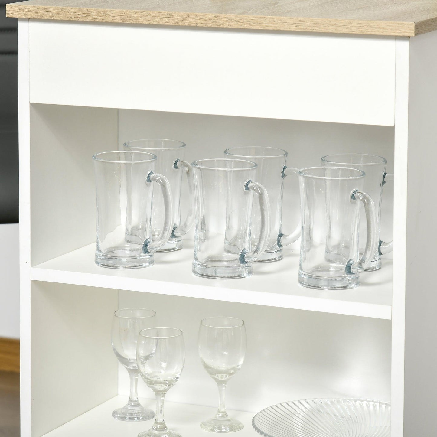 HOMCOM Bar Table with 4-Tier Storage Shelf | Natural - ALL4U RETAILER LTD