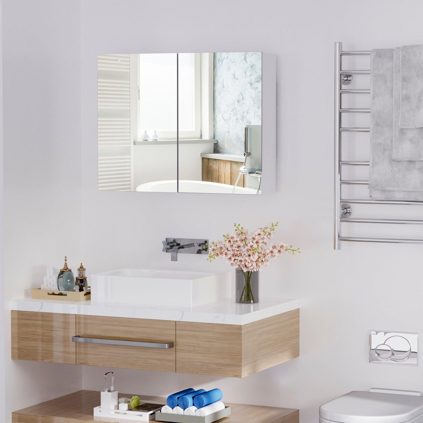 HOMCOM Bathroom Mirror Cabinet: Modern Storage Unit - ALL4U RETAILER LTD